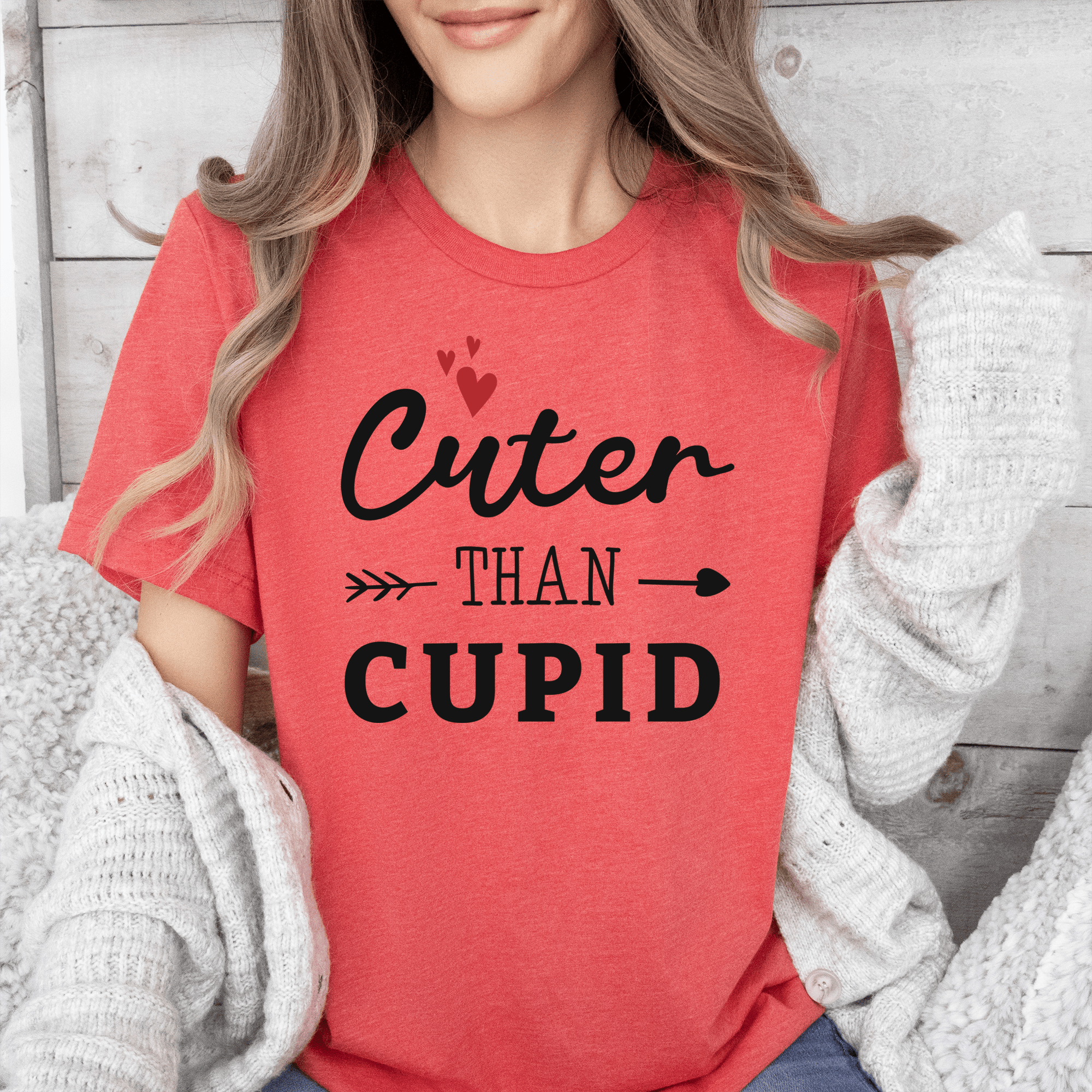 Light Red Womens T-Shirt With Cuter Than Cupid Design