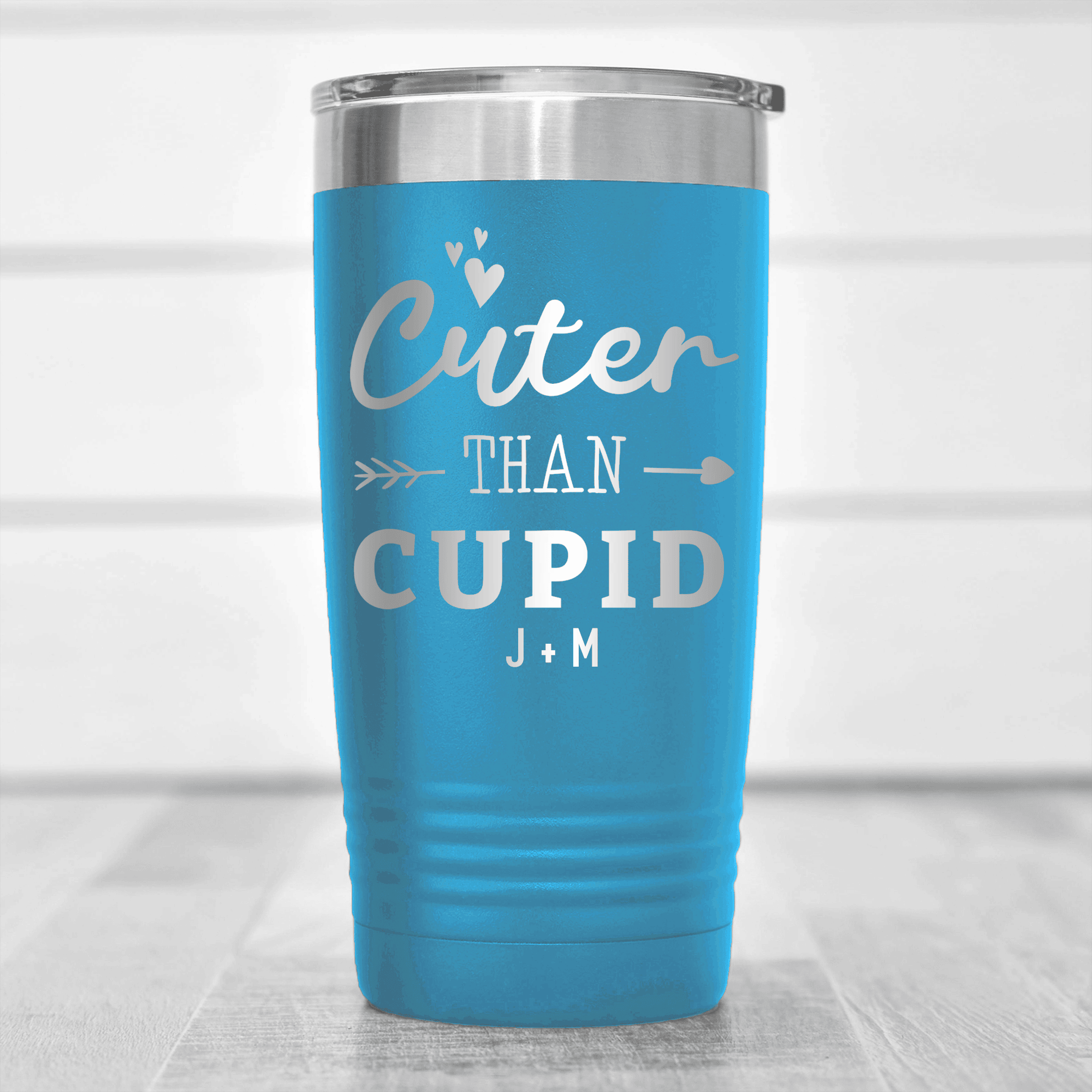 Light Blue Valentines Day Tumbler With Cuter Than Cupid Design