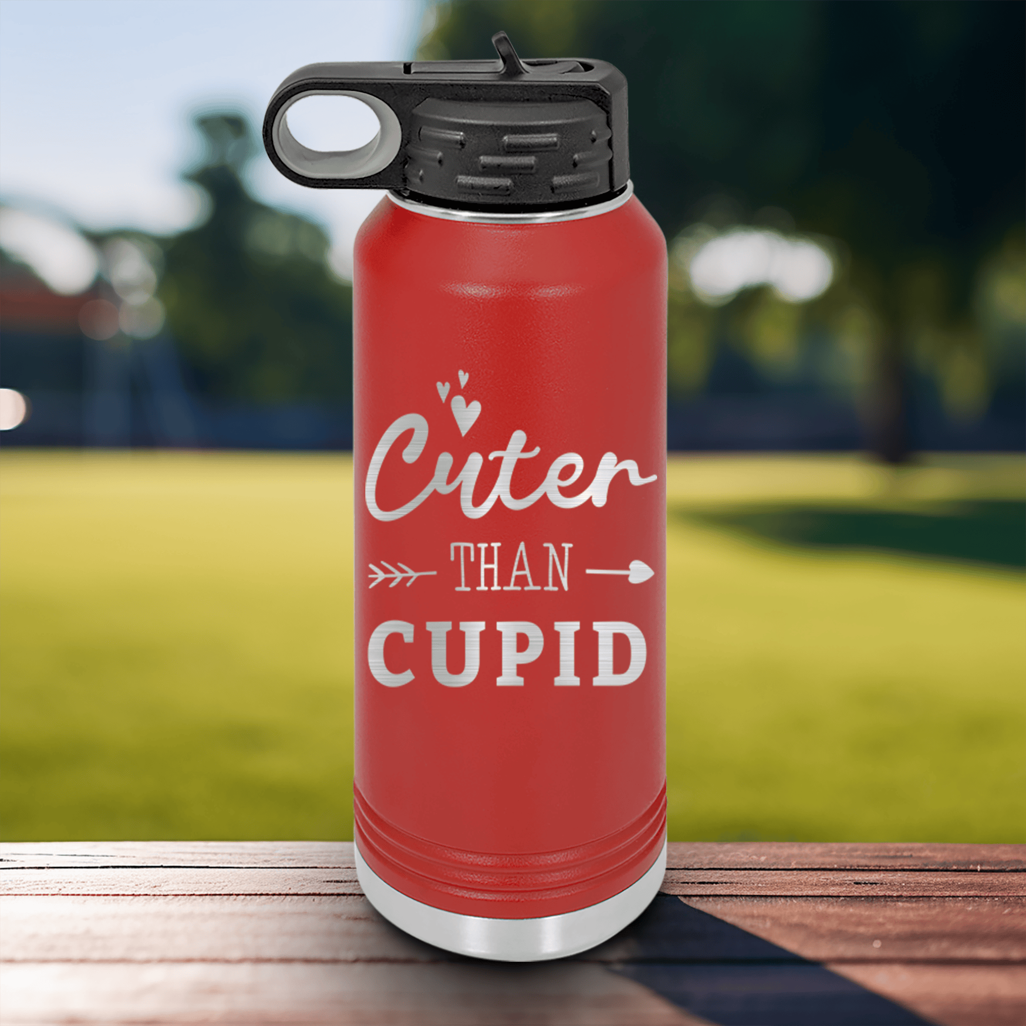 Red Valentines Day Water Bottle With Cuter Than Cupid Design
