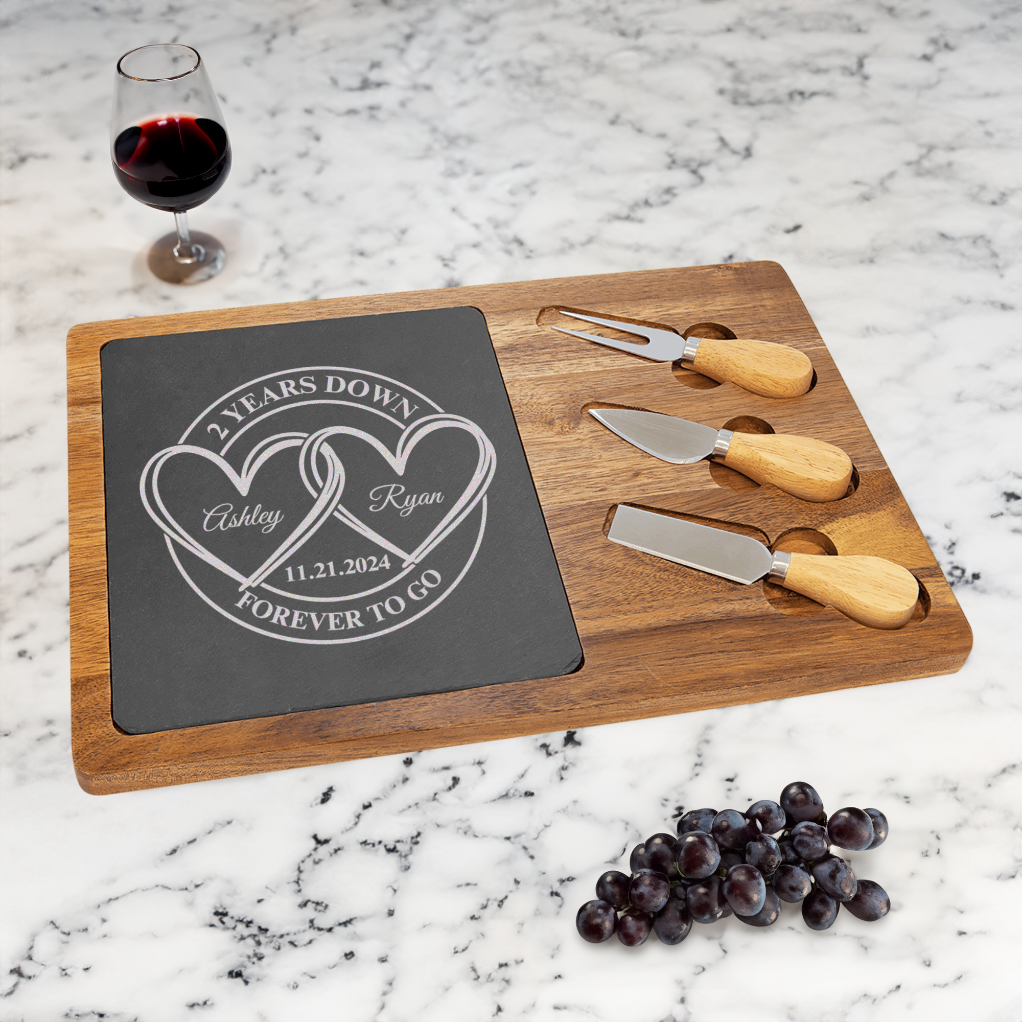 Entwined Hearts Anniversary Wood Slate Serving Tray