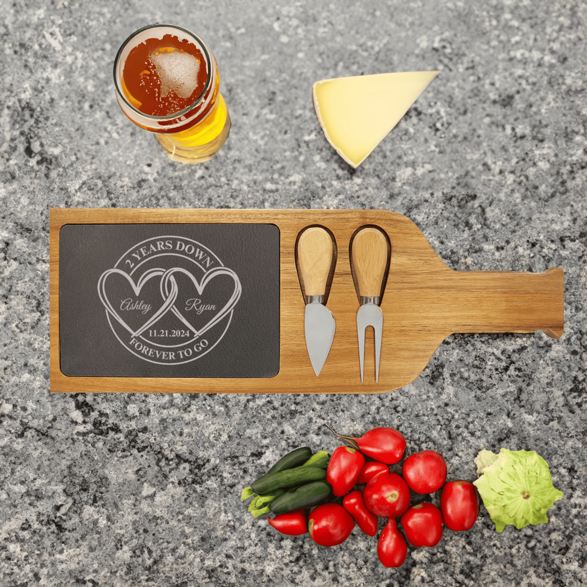 Entwined Hearts Anniversary Wood Slate Serving Tray With Handle