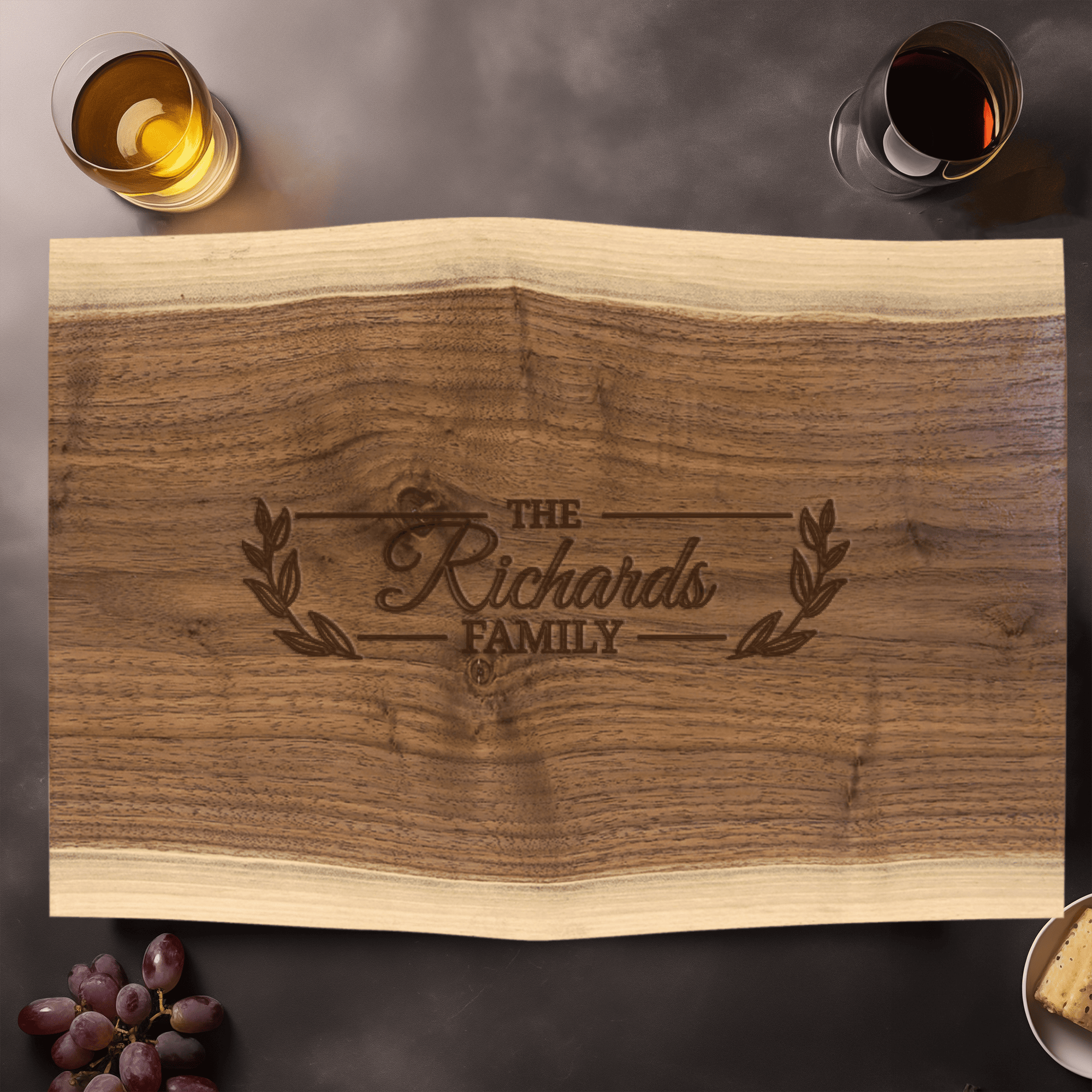 Family Name Walnut Cutting Board With Family Noble Knot Design