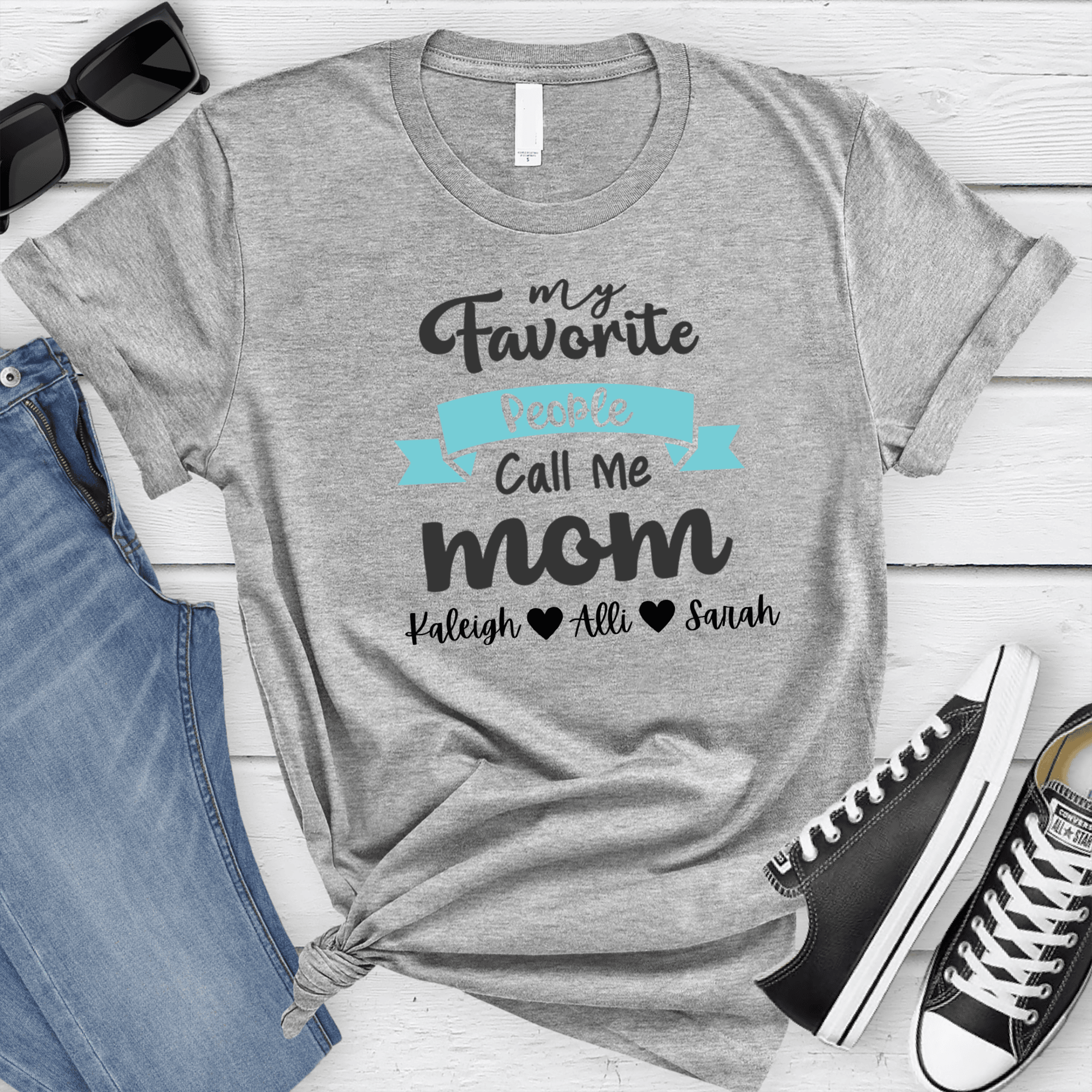 Womens Grey T Shirt with Favorite-People-Call-Me-Mom design