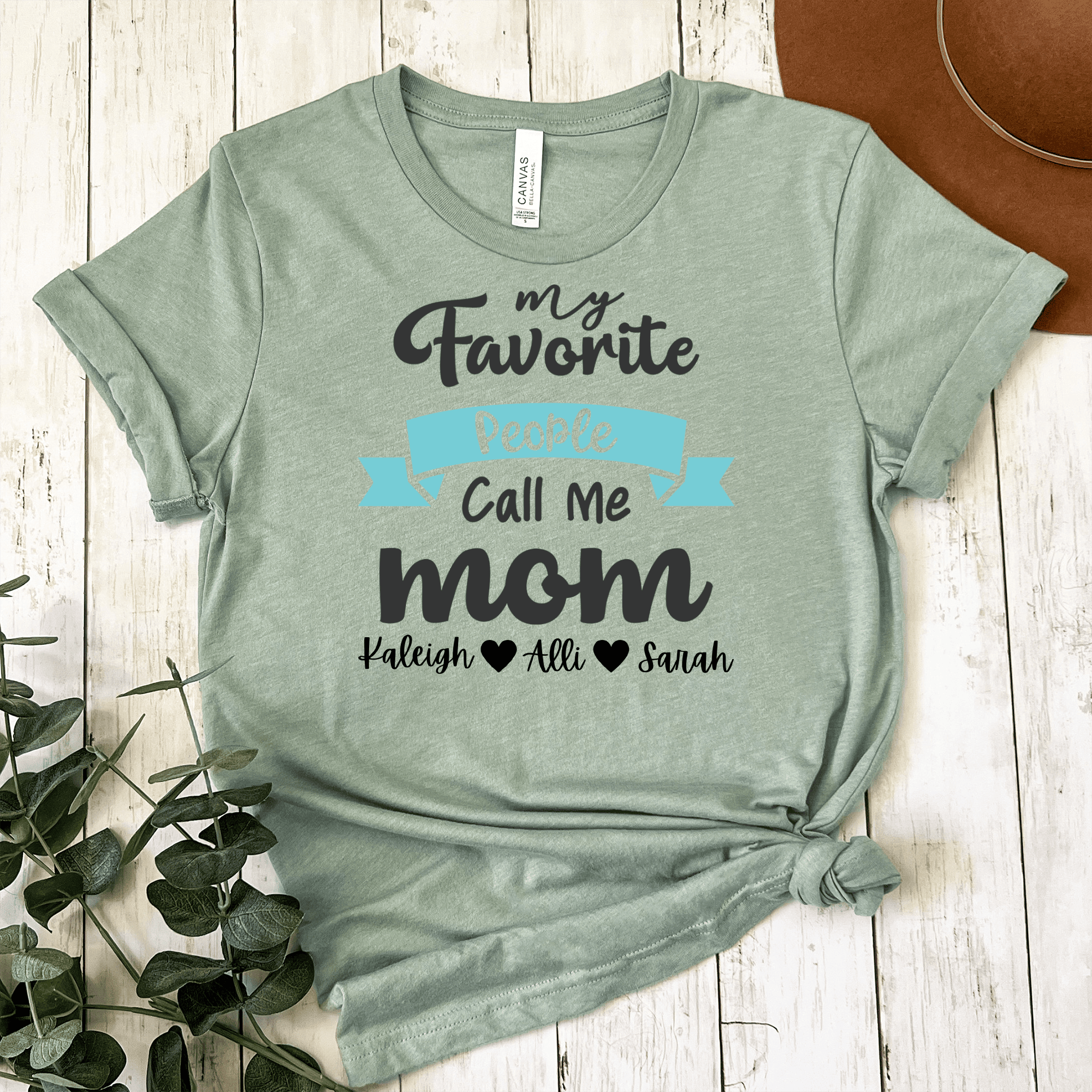 Womens Light Green T Shirt with Favorite-People-Call-Me-Mom design