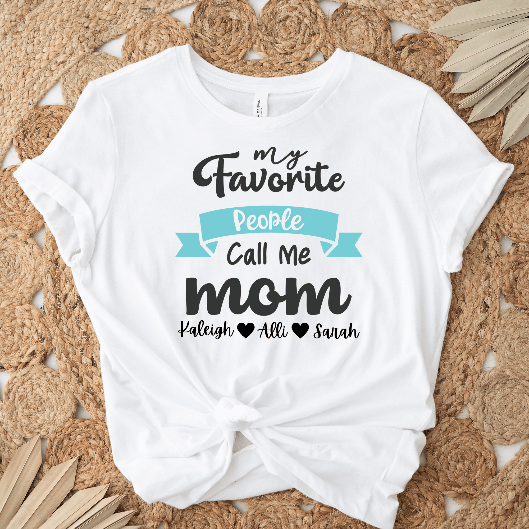 Womens White T Shirt with Favorite-People-Call-Me-Mom design