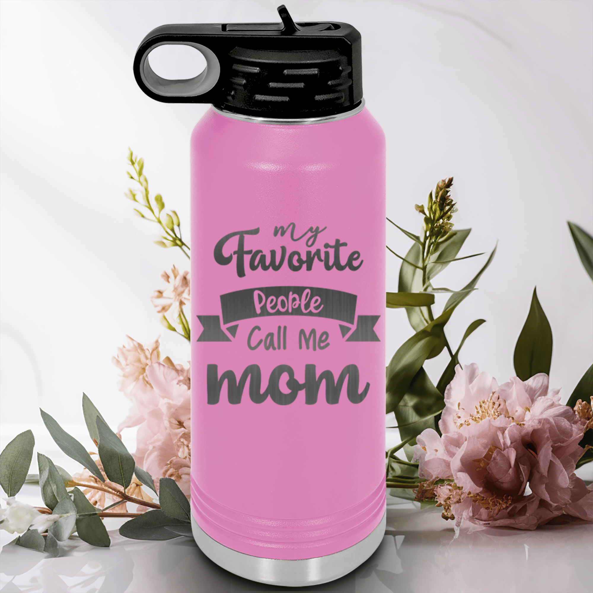 Light Purple Mothers Day Water Bottle With Favorite People Call Me Mom Design
