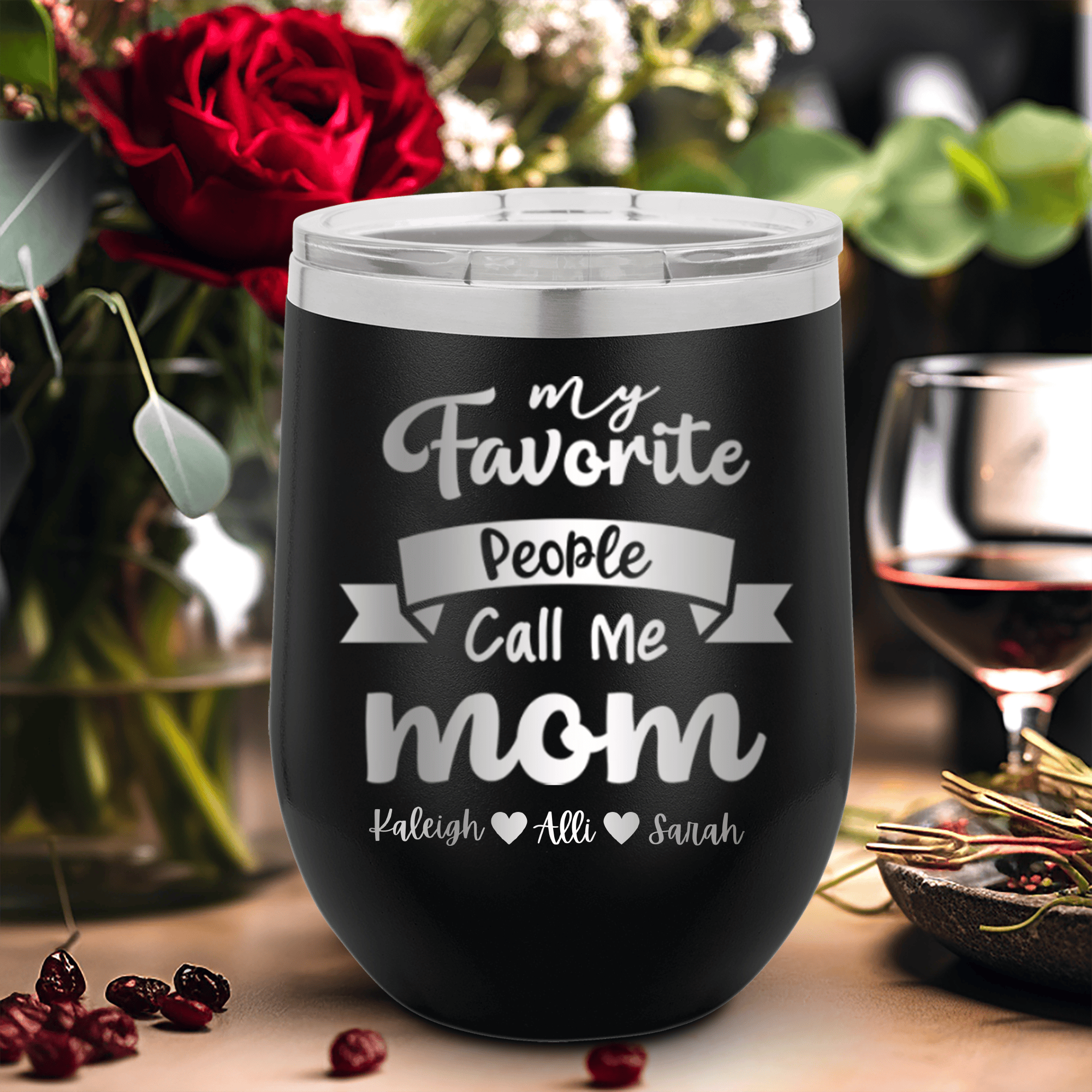 Black Mothers Day Wine Tumbler With Favorite People Call Me Mom Design