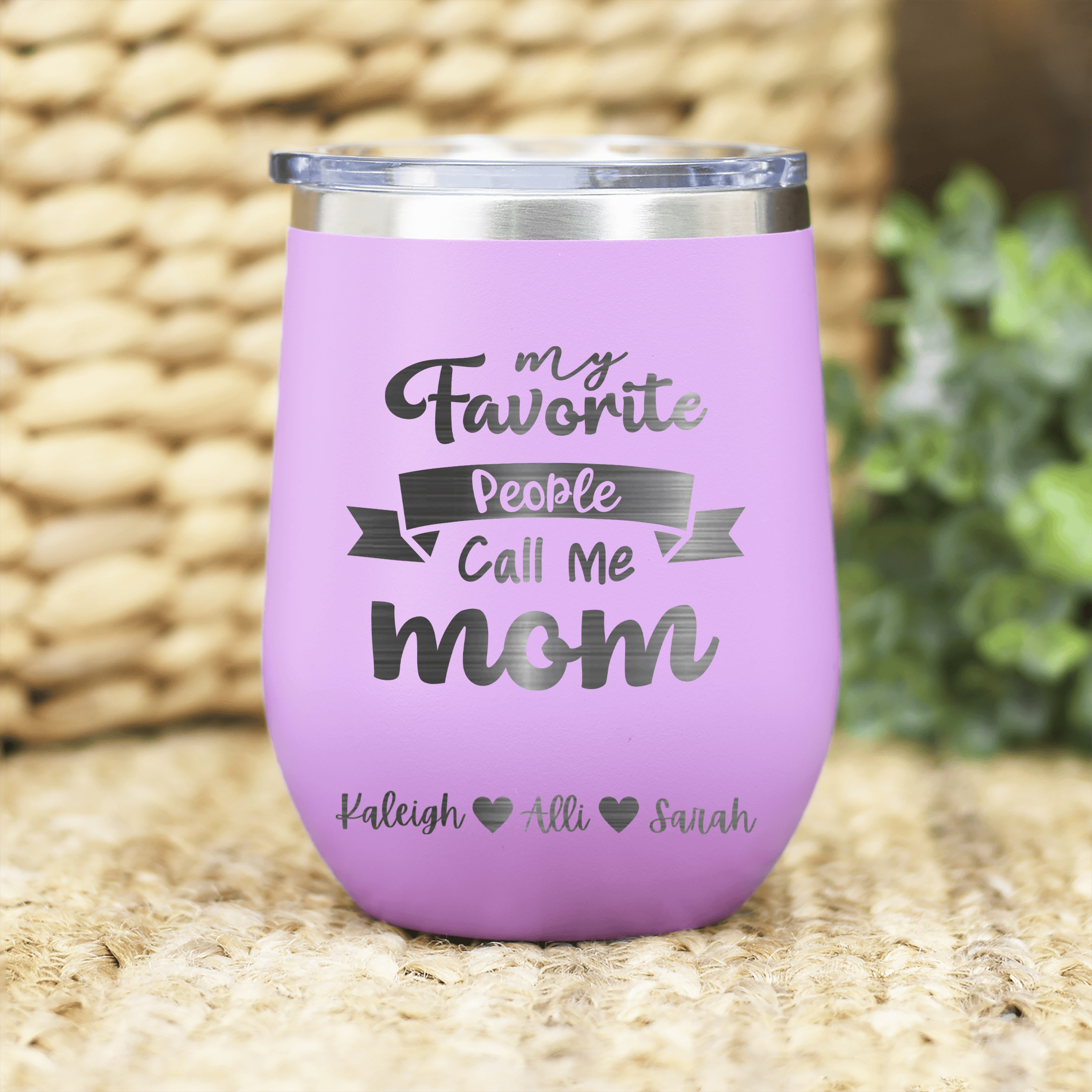 Light Purple Mothers Day Wine Tumbler With Favorite People Call Me Mom Design