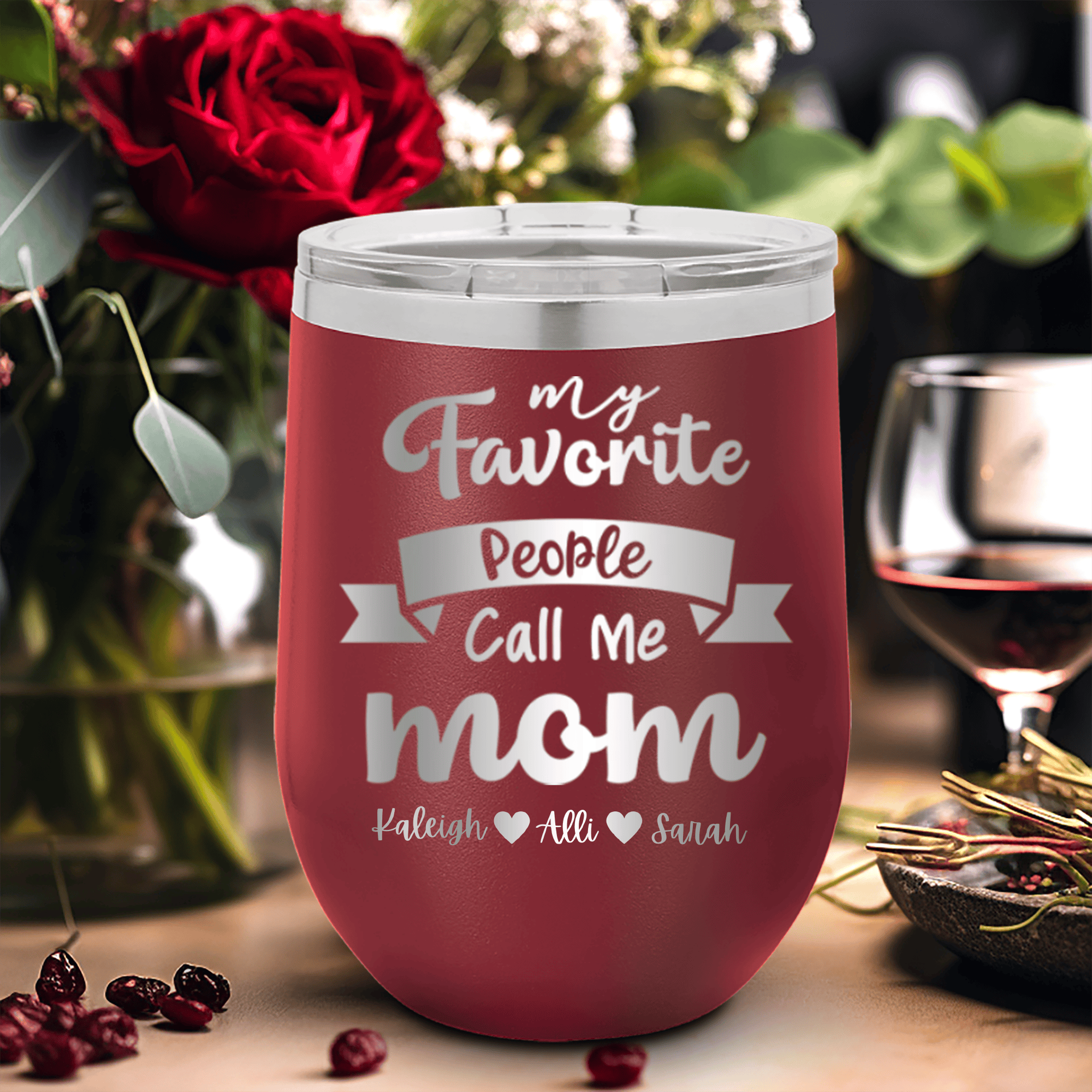 Maroon Mothers Day Wine Tumbler With Favorite People Call Me Mom Design