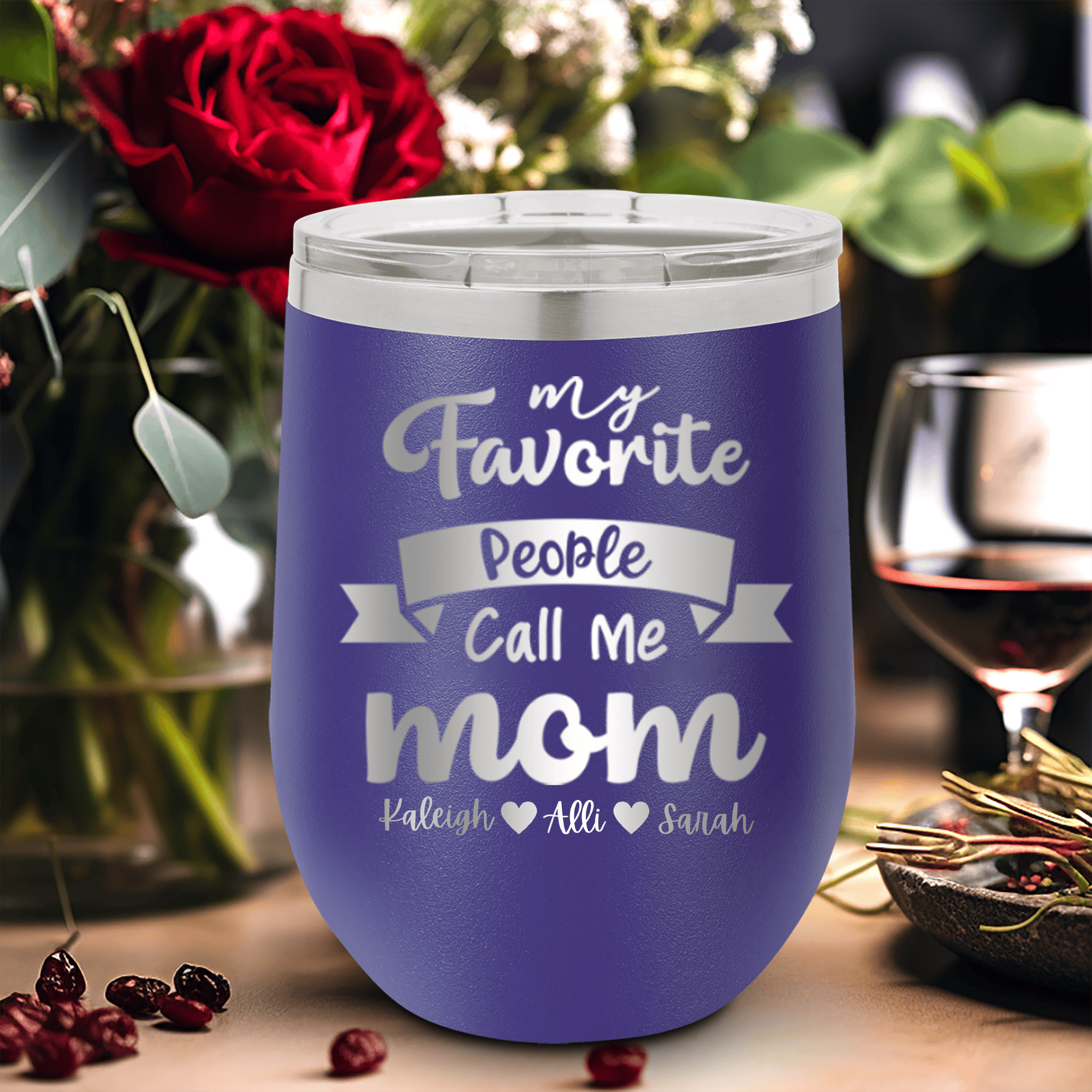 Purple Mothers Day Wine Tumbler With Favorite People Call Me Mom Design