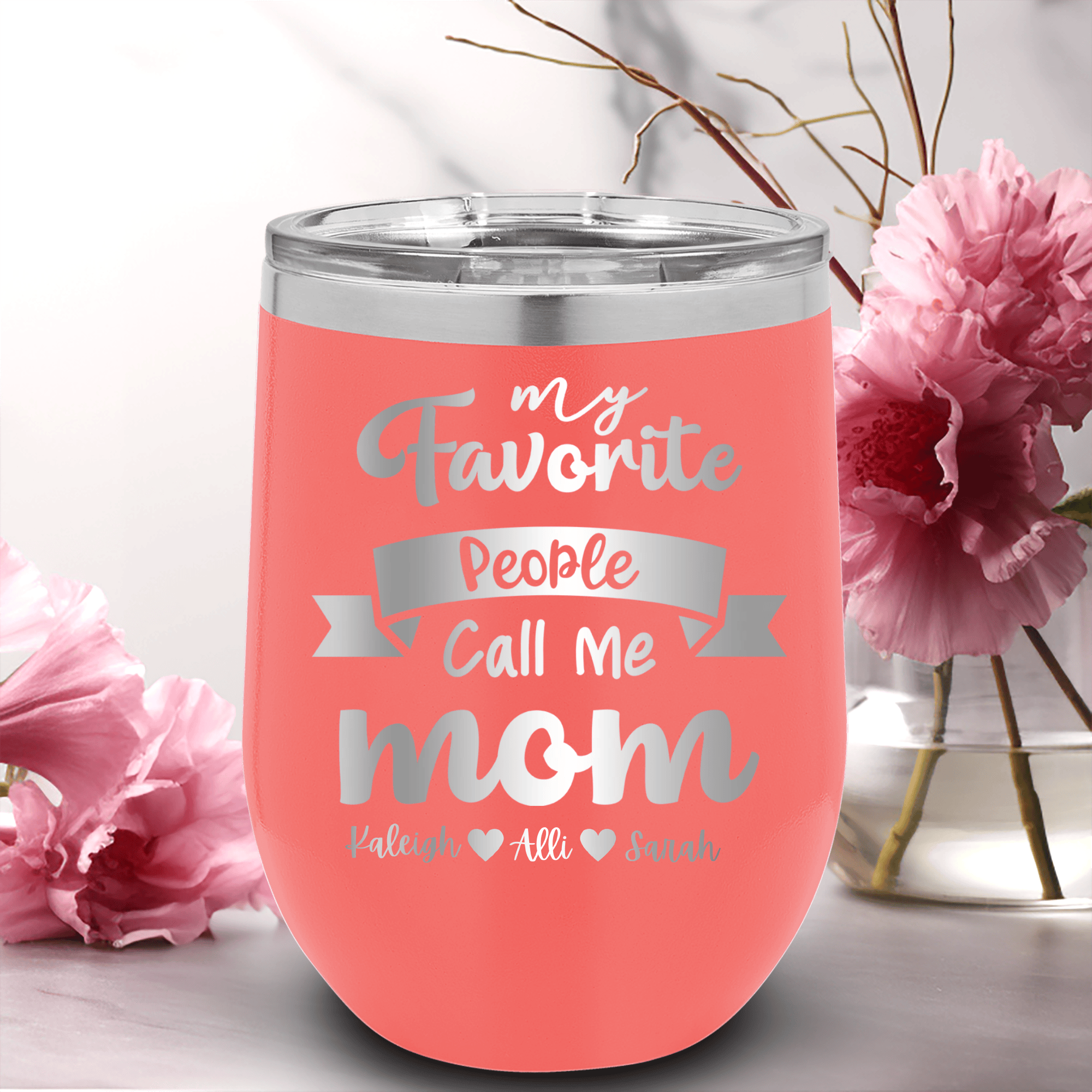 Salmon Mothers Day Wine Tumbler With Favorite People Call Me Mom Design