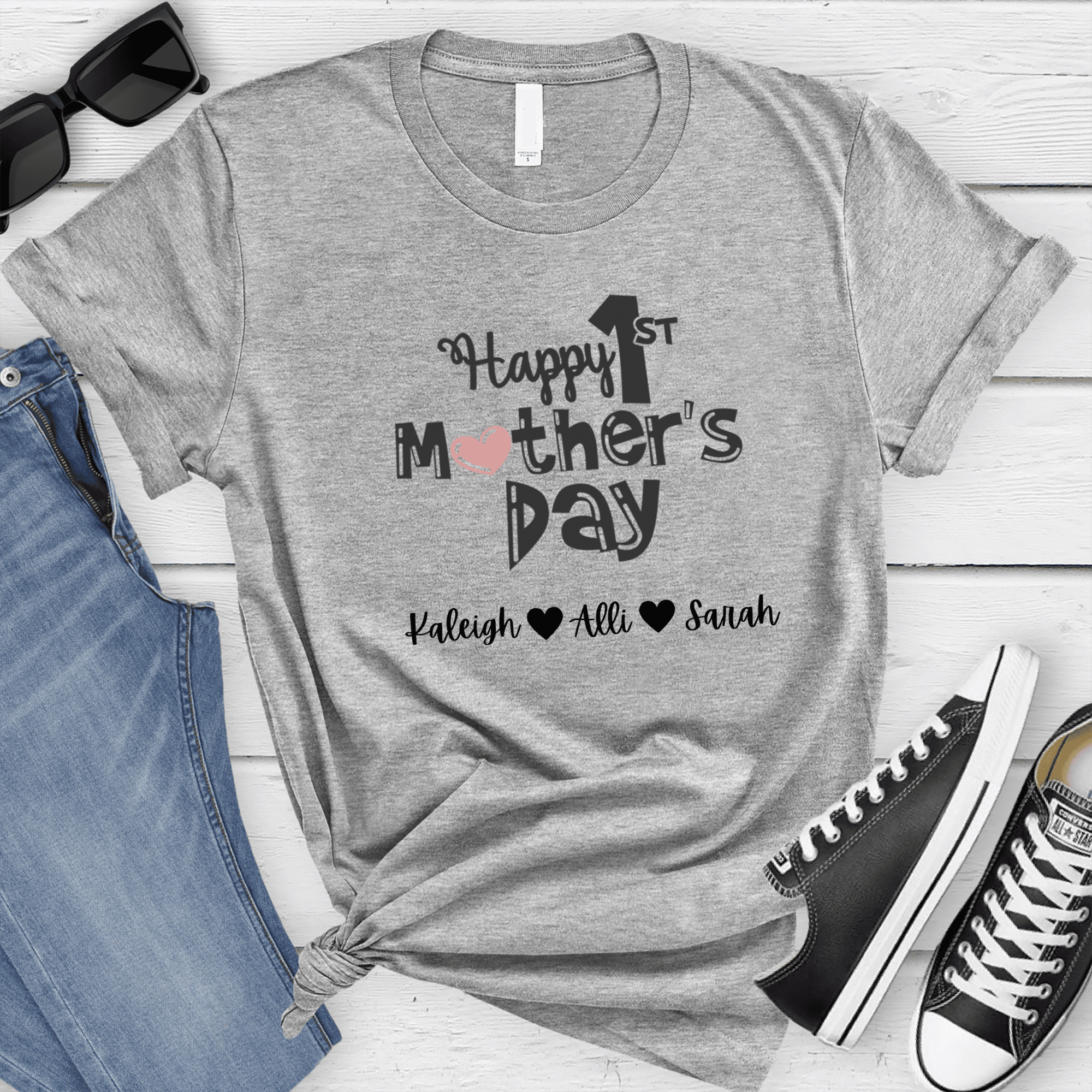 Womens Grey T Shirt with First-Mothers-Day design