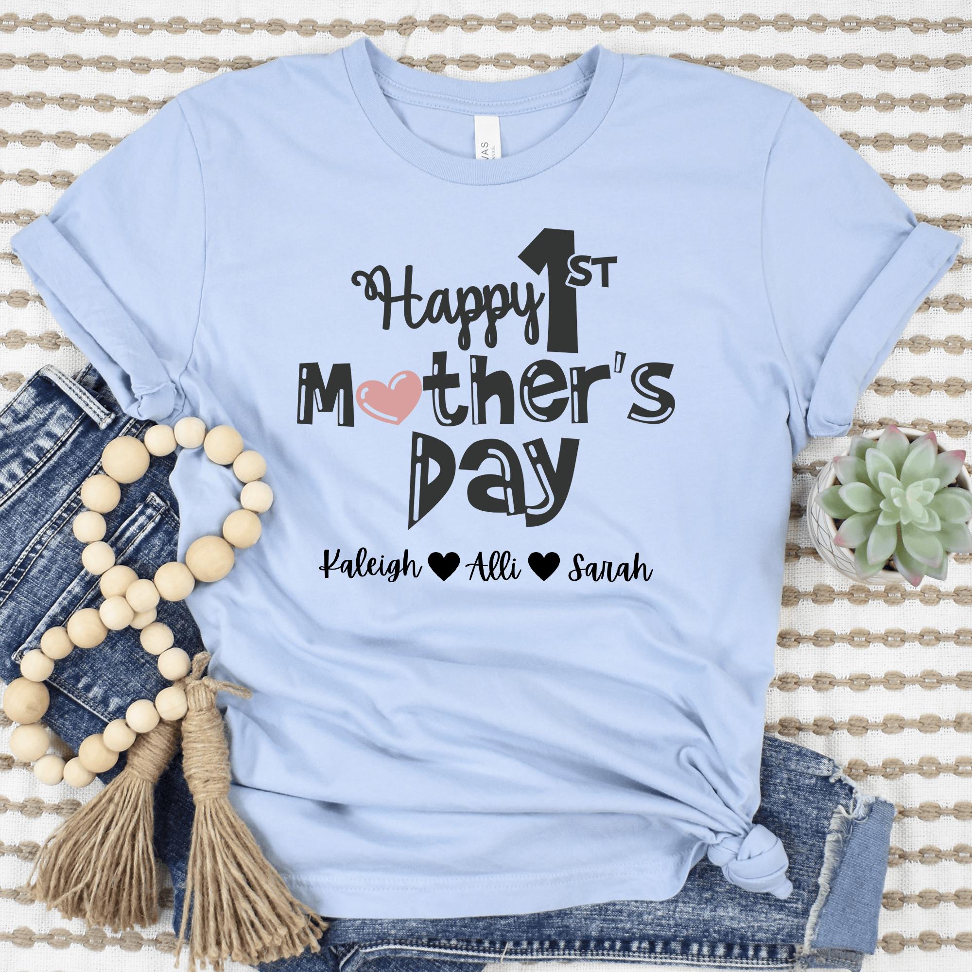 Womens Light Blue T Shirt with First-Mothers-Day design