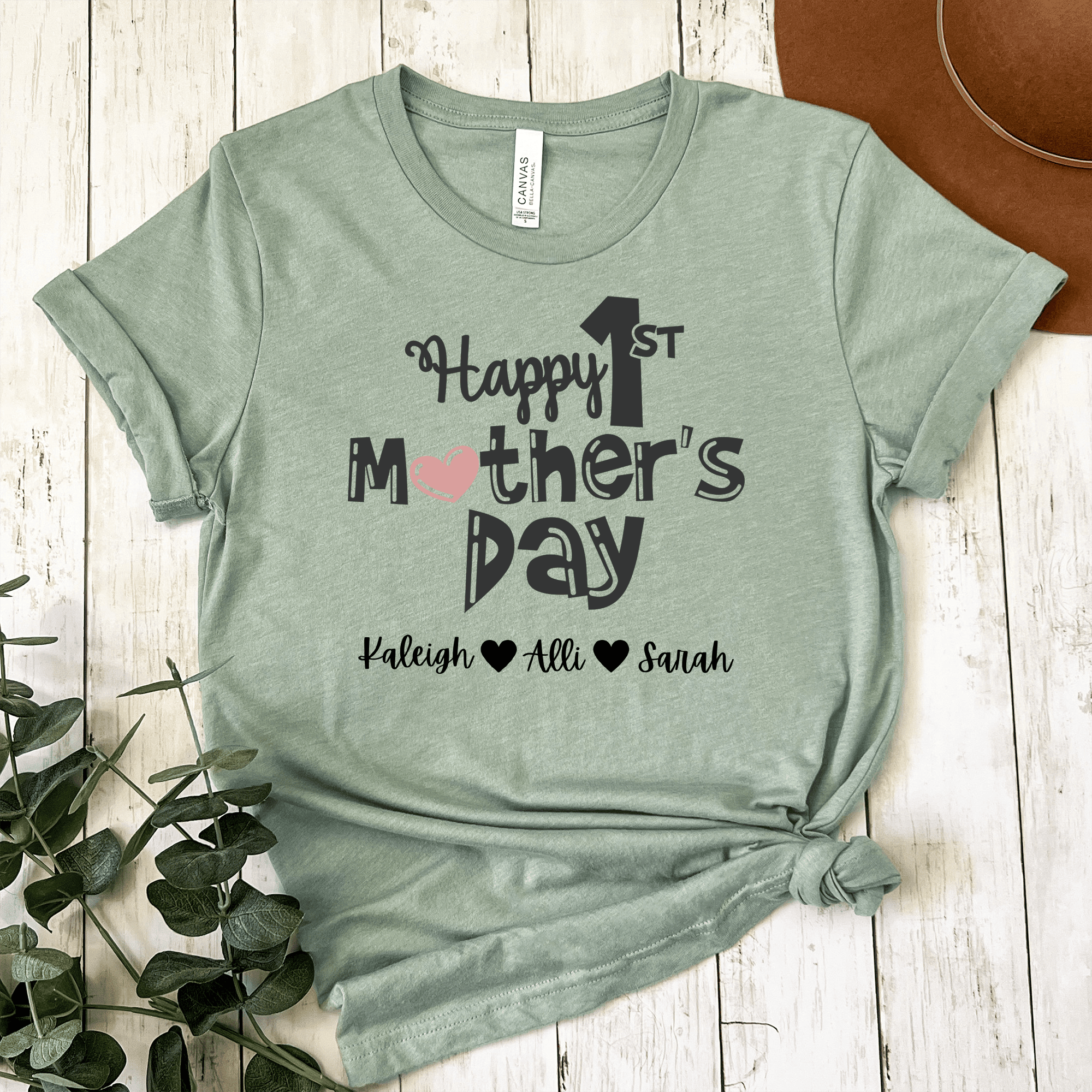 Womens Light Green T Shirt with First-Mothers-Day design