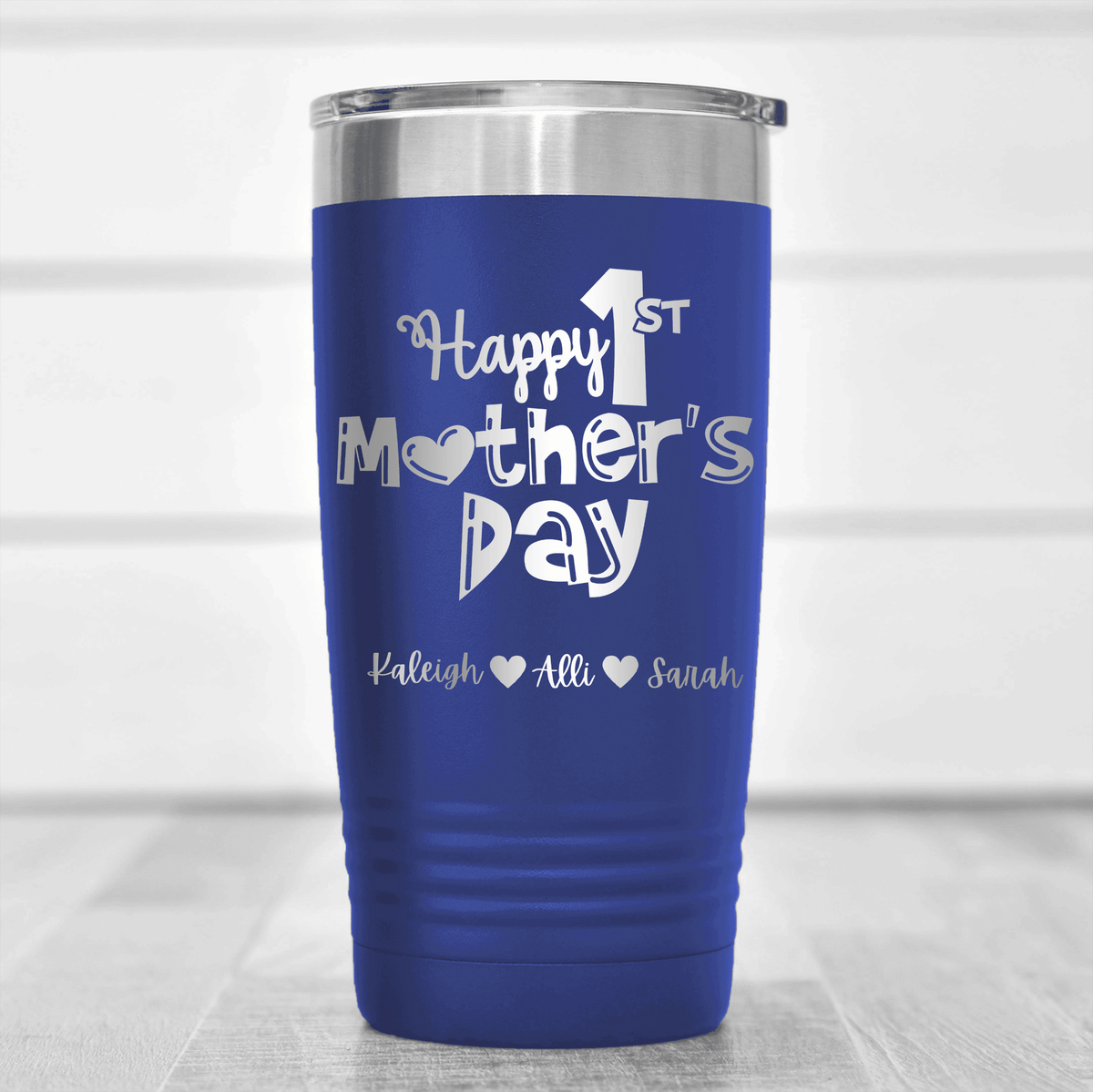 Blue Mothers Day Tumbler With First Mothers Day Design