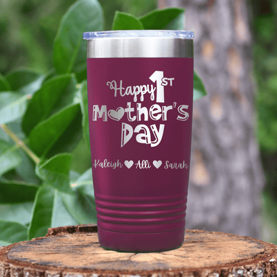 Maroon Mothers Day Tumbler With First Mothers Day Design
