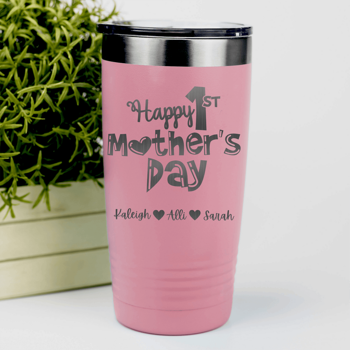 Salmon Mothers Day Tumbler With First Mothers Day Design