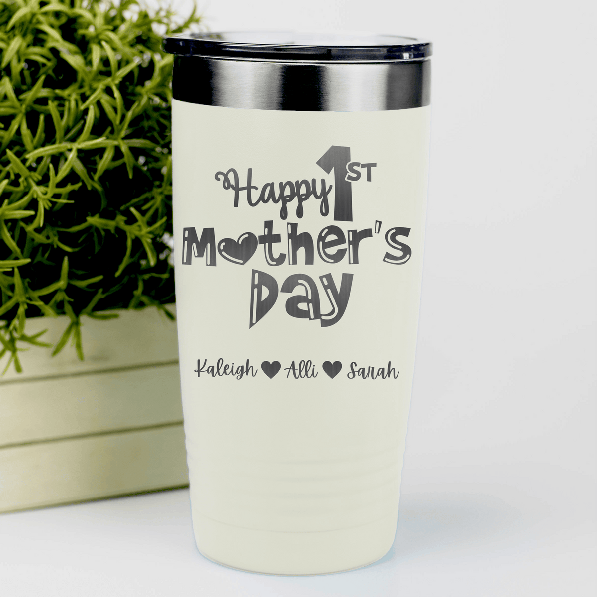 White Mothers Day Tumbler With First Mothers Day Design
