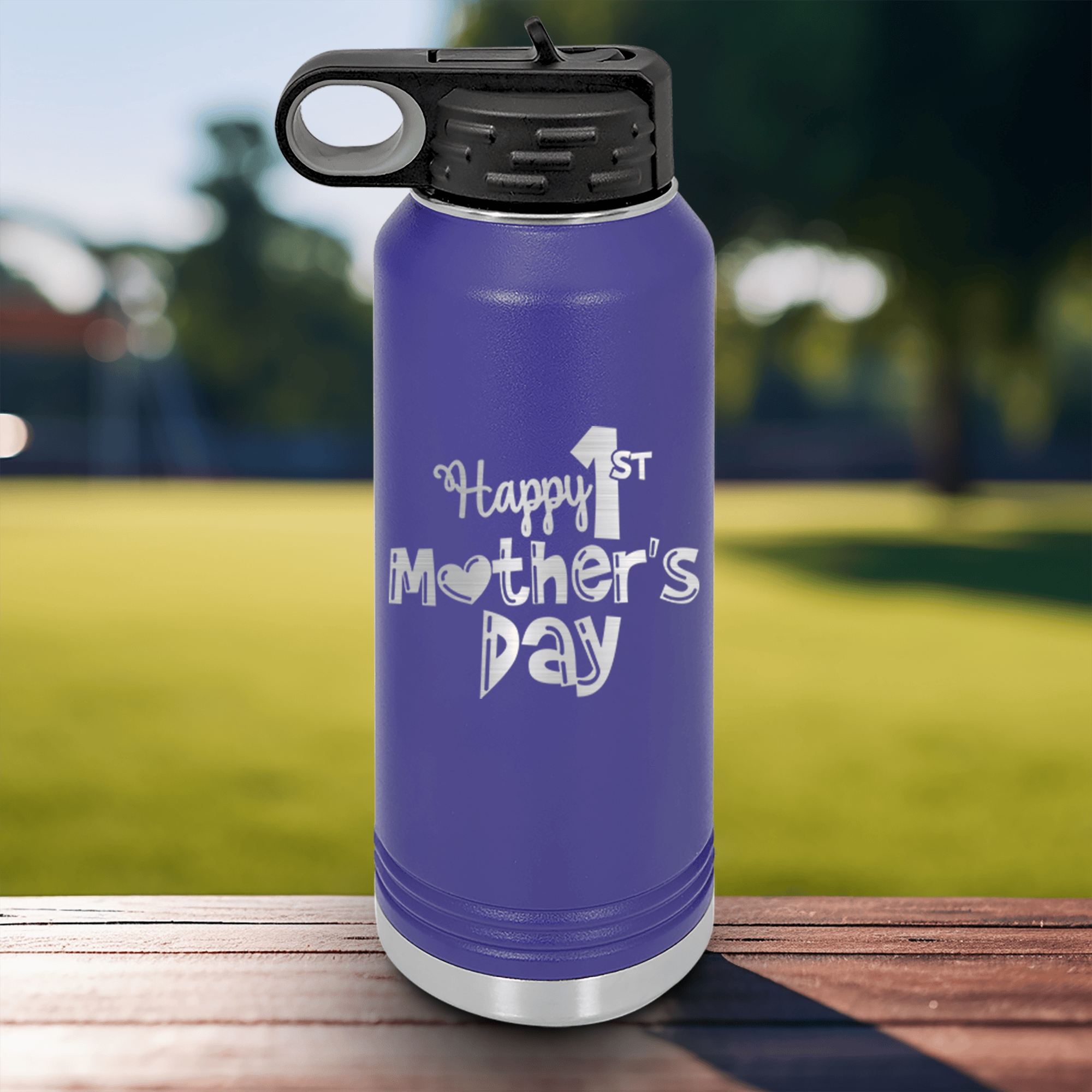 Purple Mothers Day Water Bottle With First Mothers Day Design