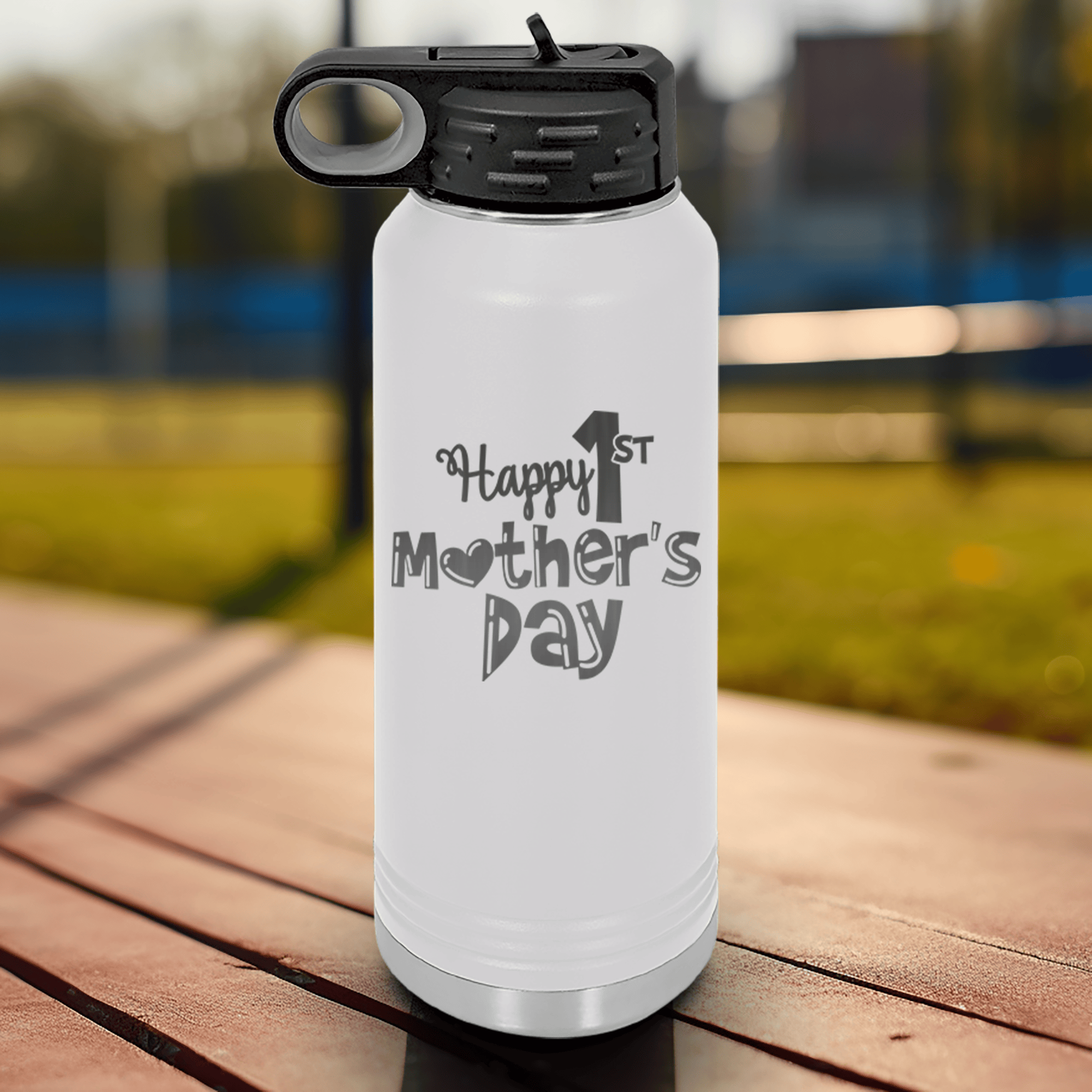 White Mothers Day Water Bottle With First Mothers Day Design
