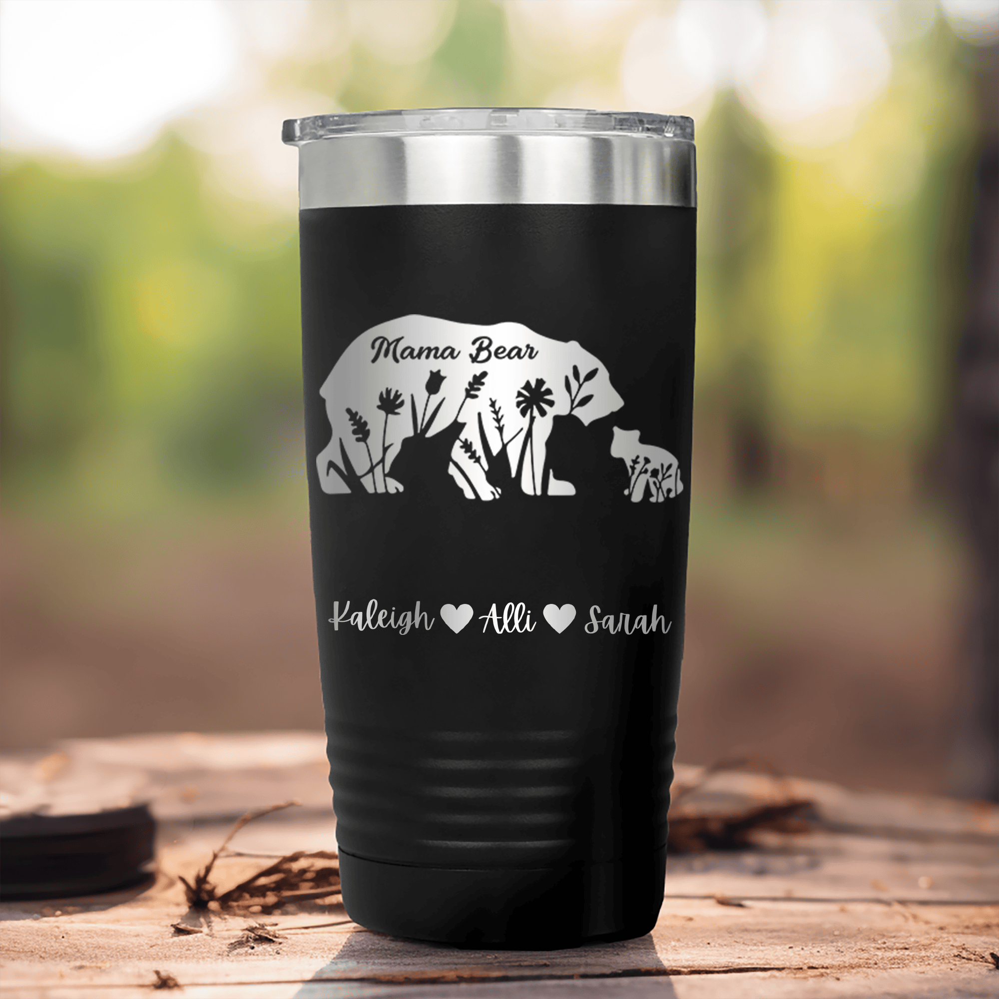 Black Mothers Day Tumbler With Flower Mama Bear Design