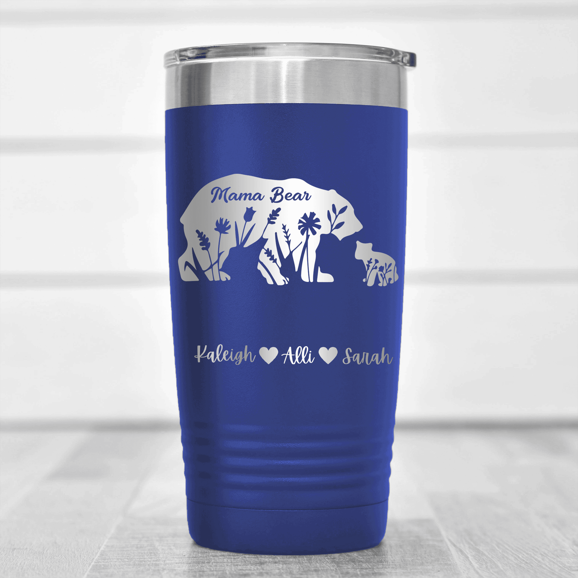 Blue Mothers Day Tumbler With Flower Mama Bear Design