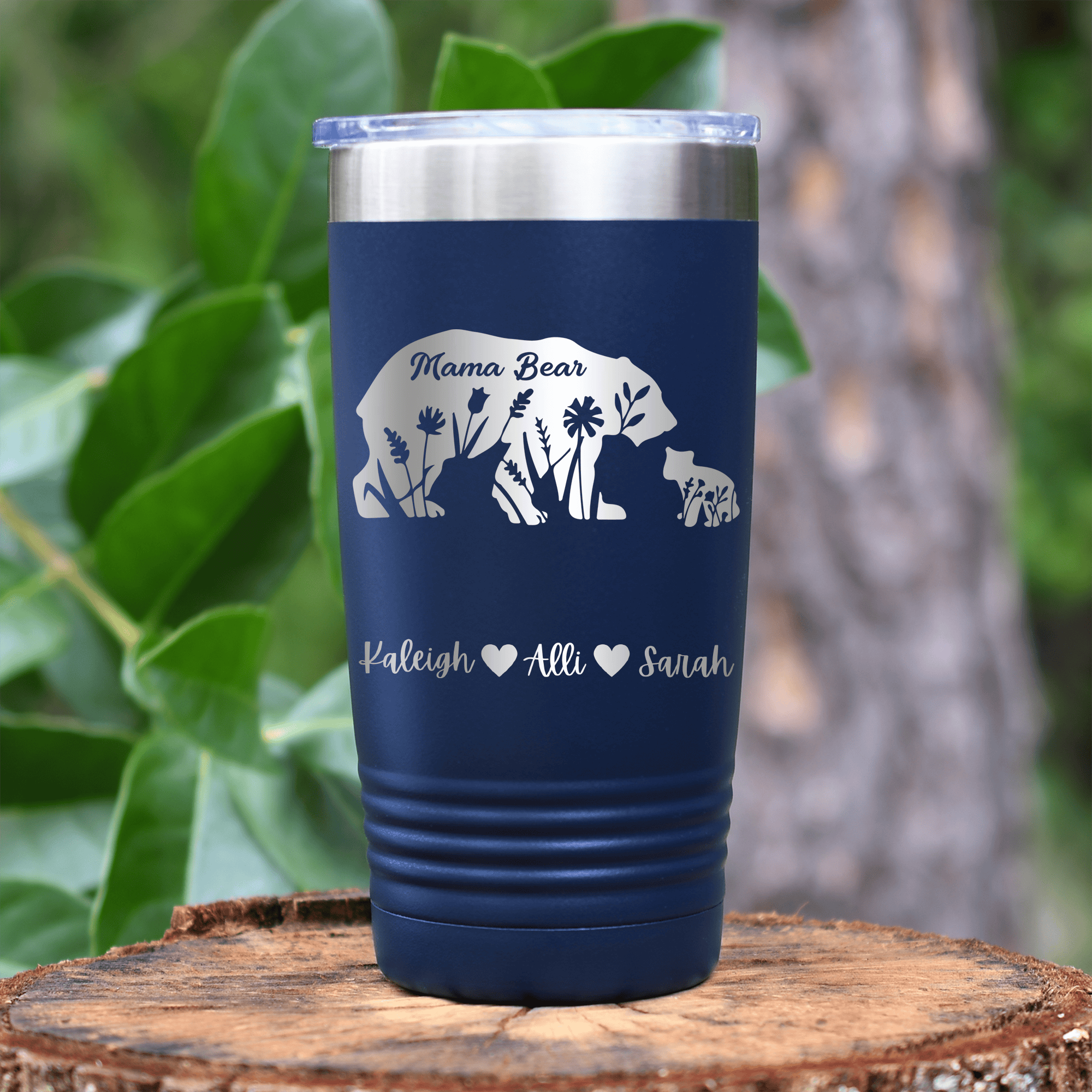 Navy Mothers Day Tumbler With Flower Mama Bear Design