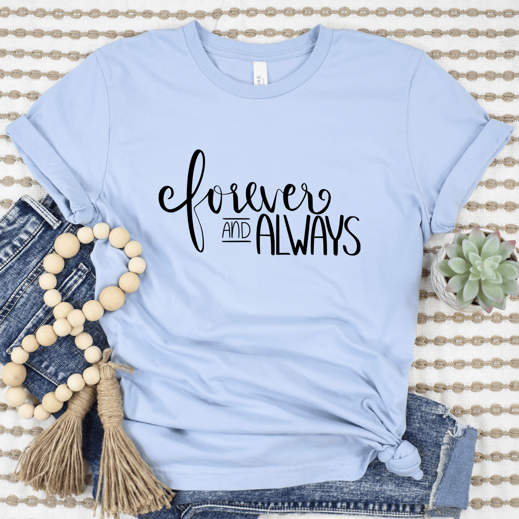 Light Blue Womens T-Shirt With Forever And Always Design