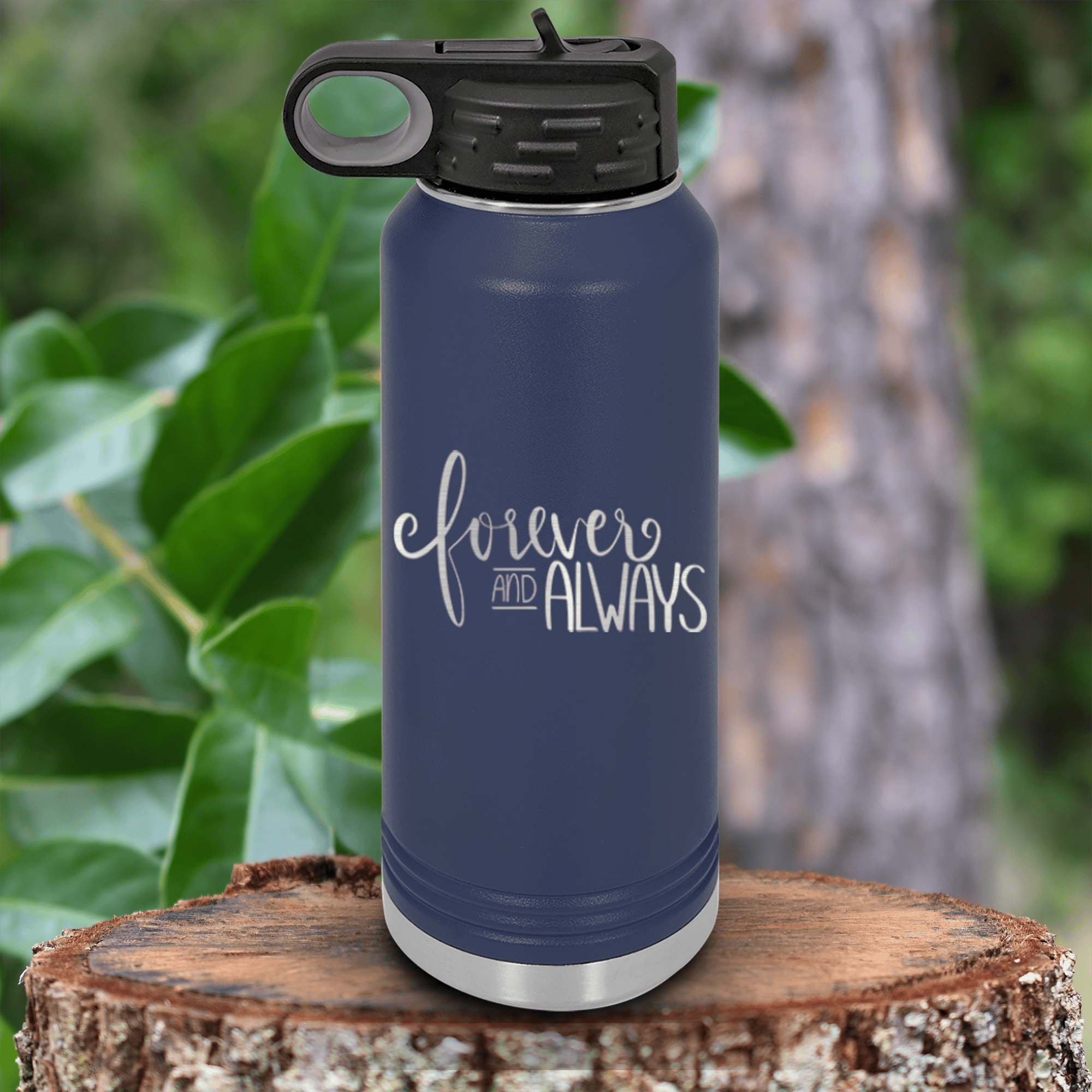 Navy Valentines Day Water Bottle With Forever And Always Design
