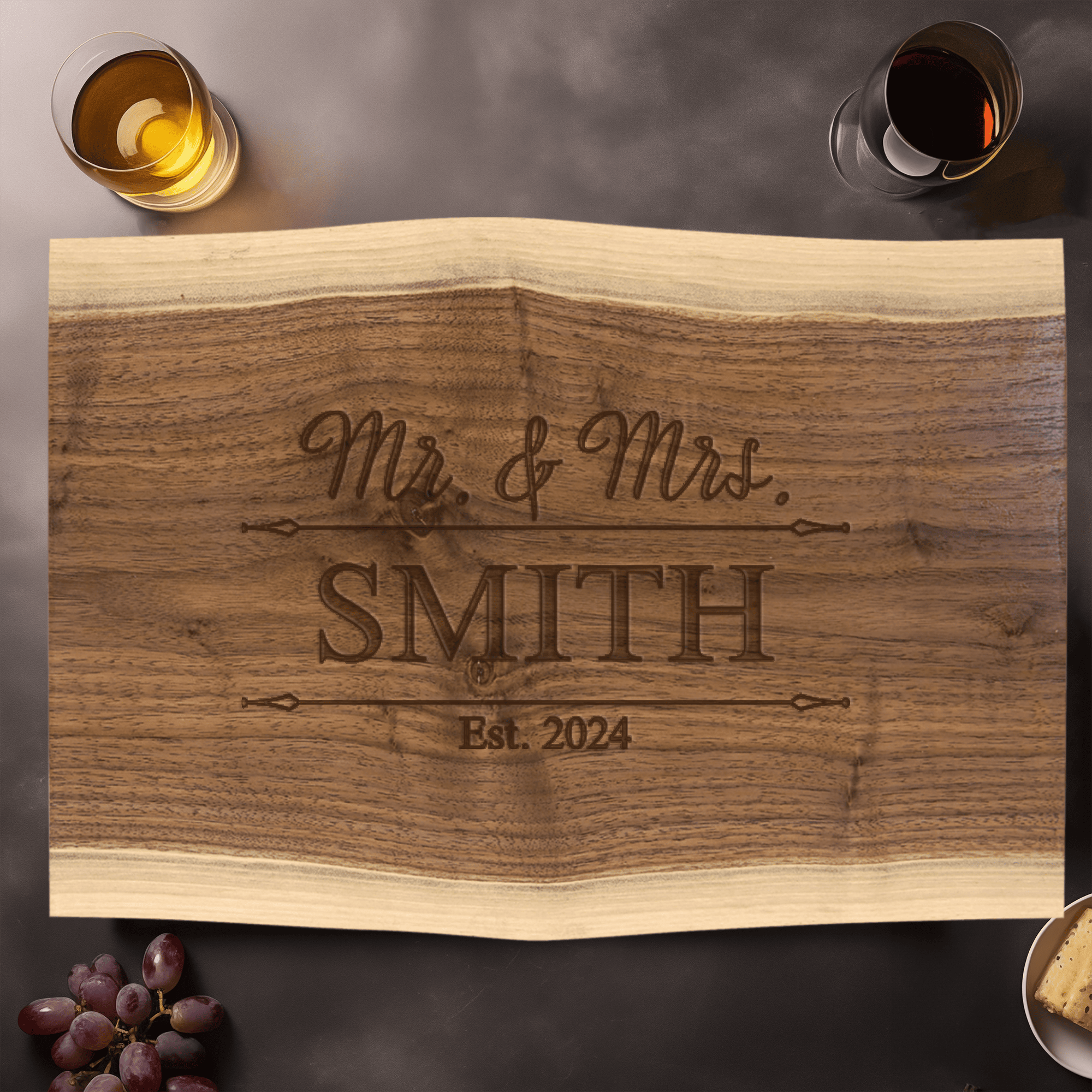 Anniversary Black Walnut Cutting Board With Golden Moments Memorial Design