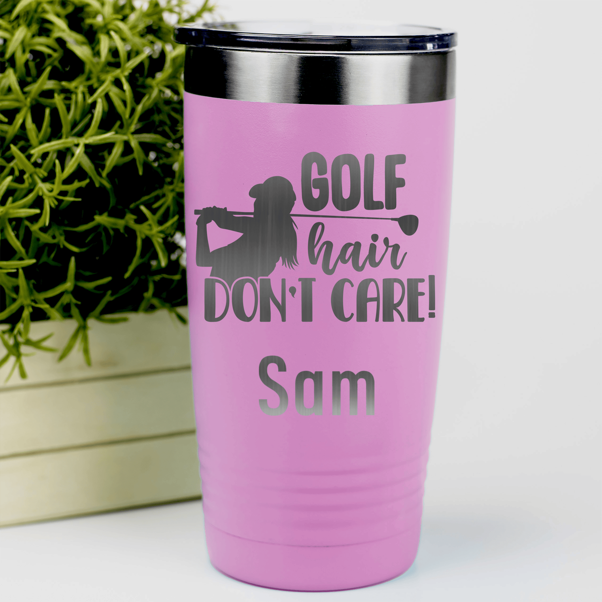 Pink Golf Gifts For Her Tumbler With Golf Hair Dont Care Design
