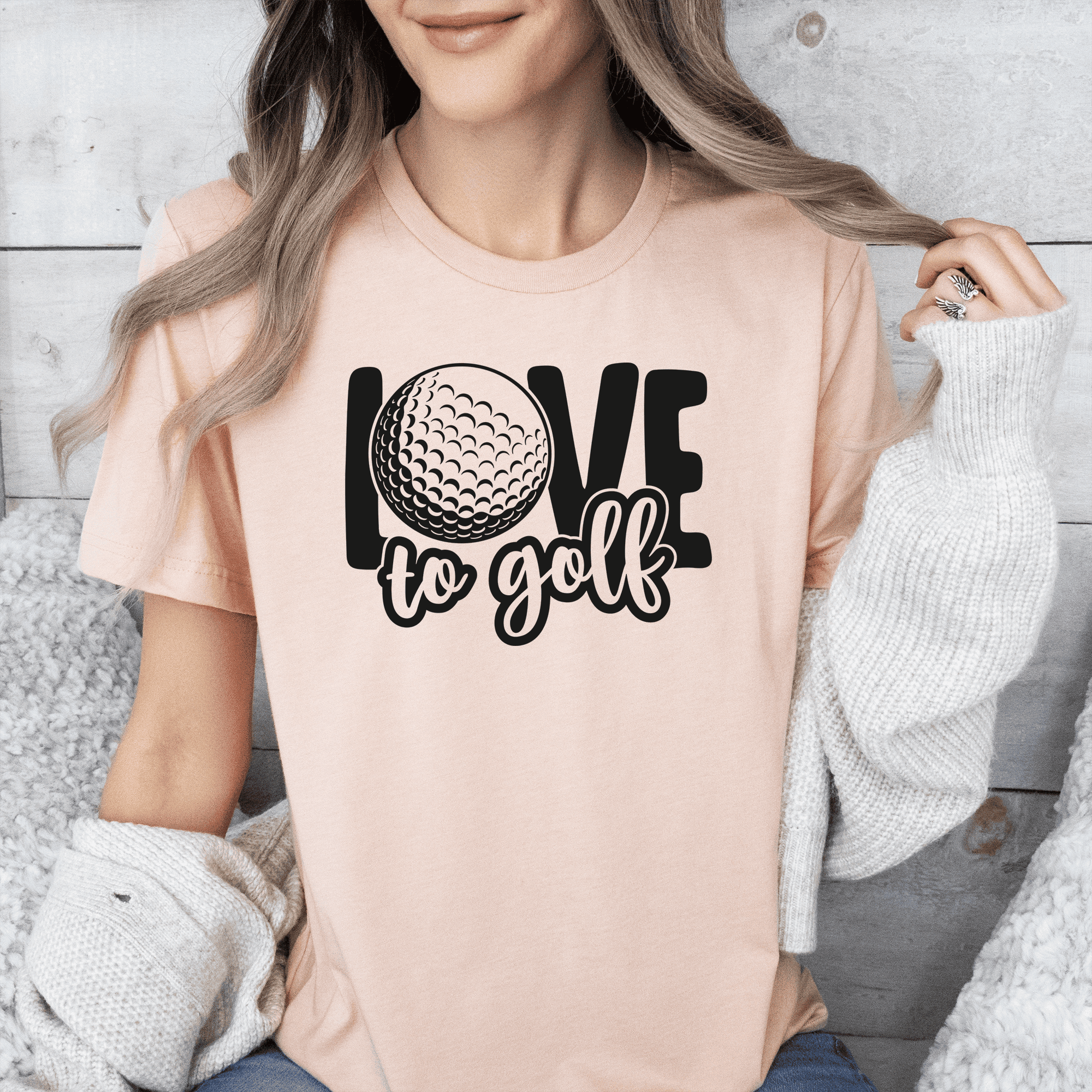 Womens Heather Peach T Shirt with Golf-Is-Love design