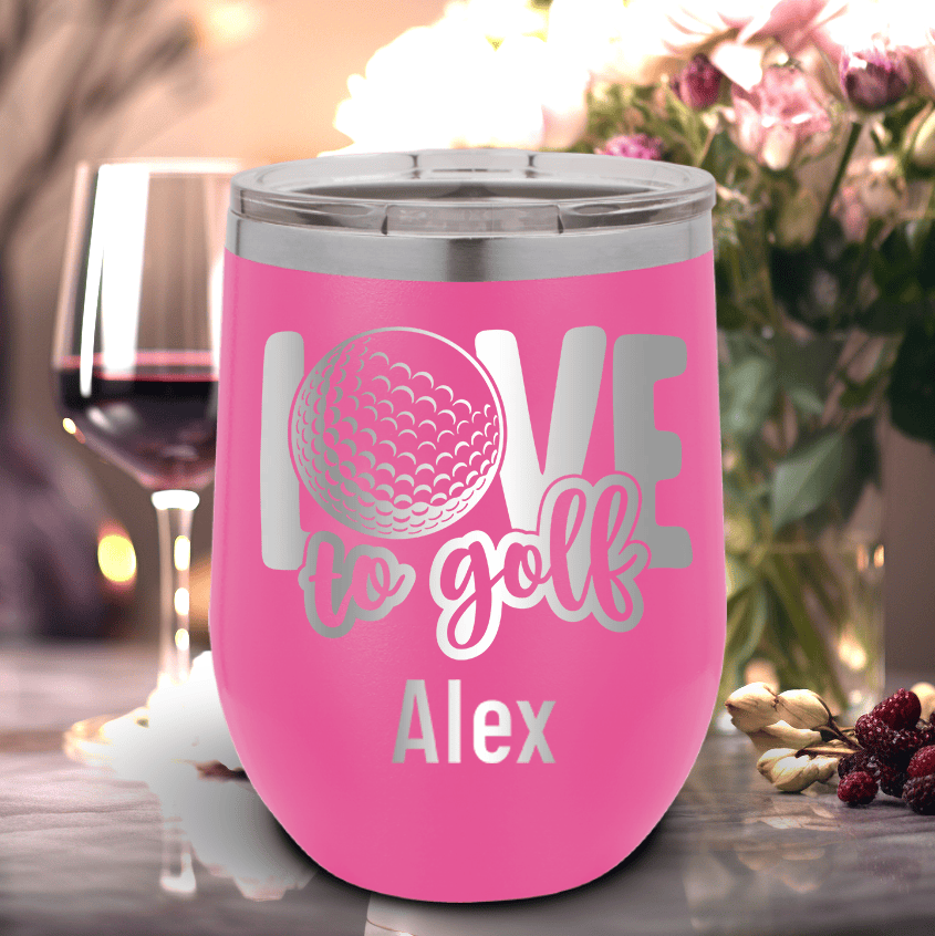 Pink Golf Gifts For Her Wine Tumbler With Golf Is Love Design