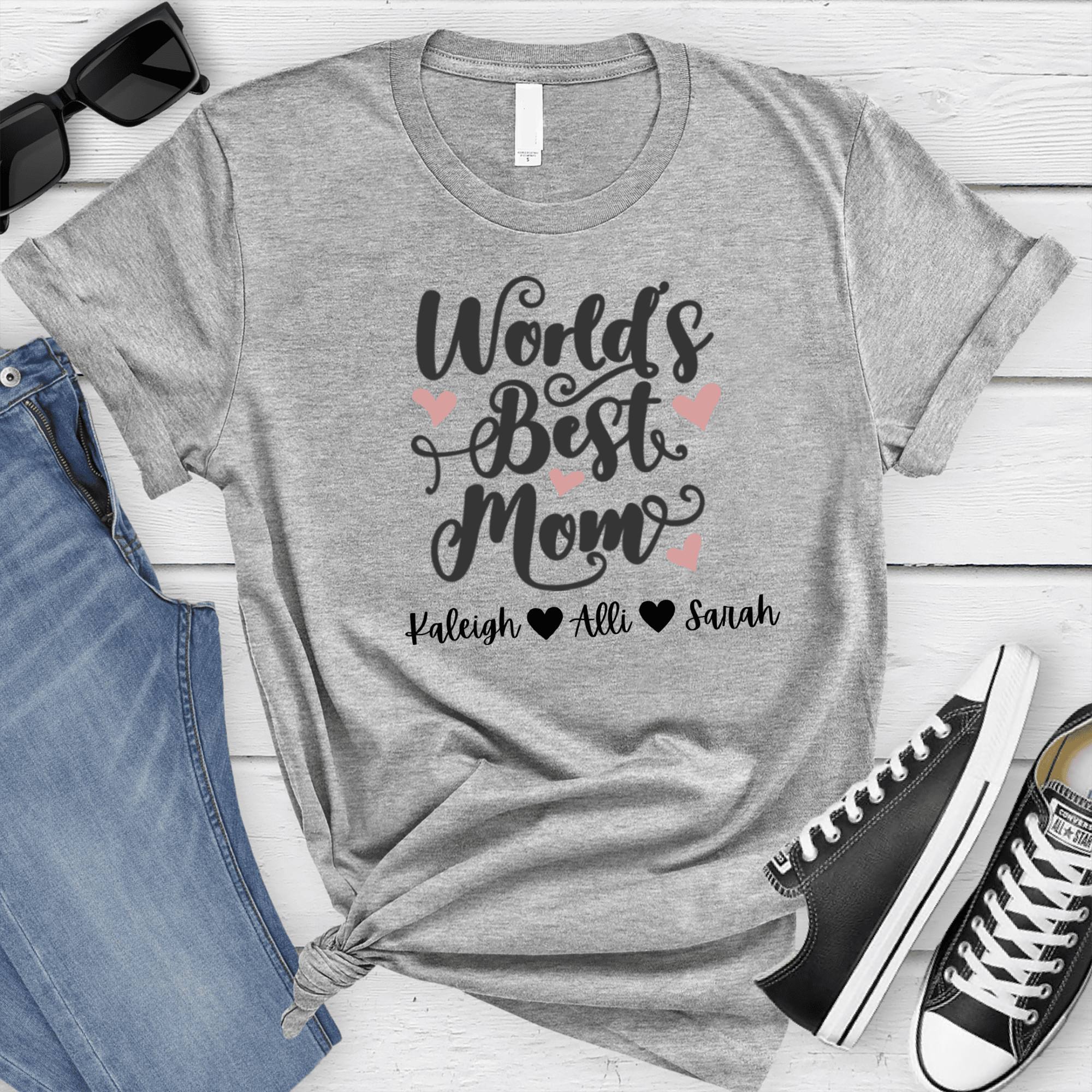 Womens Grey T Shirt with Greatest-Mom-In-The-World design