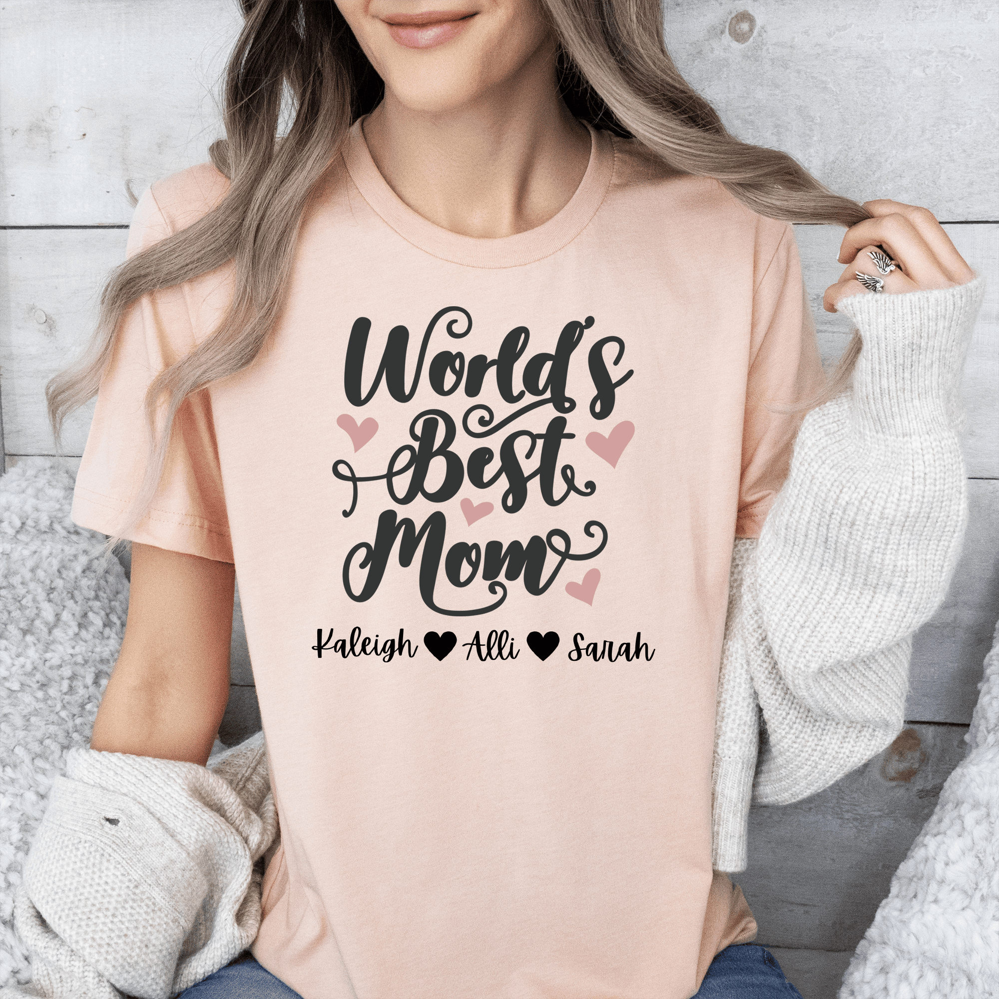 Womens Heather Peach T Shirt with Greatest-Mom-In-The-World design