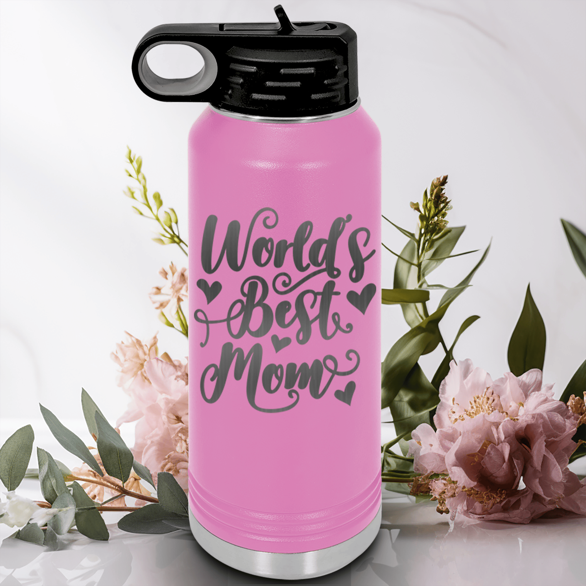 Light Purple Mothers Day Water Bottle With Greatest Mom In The World Design