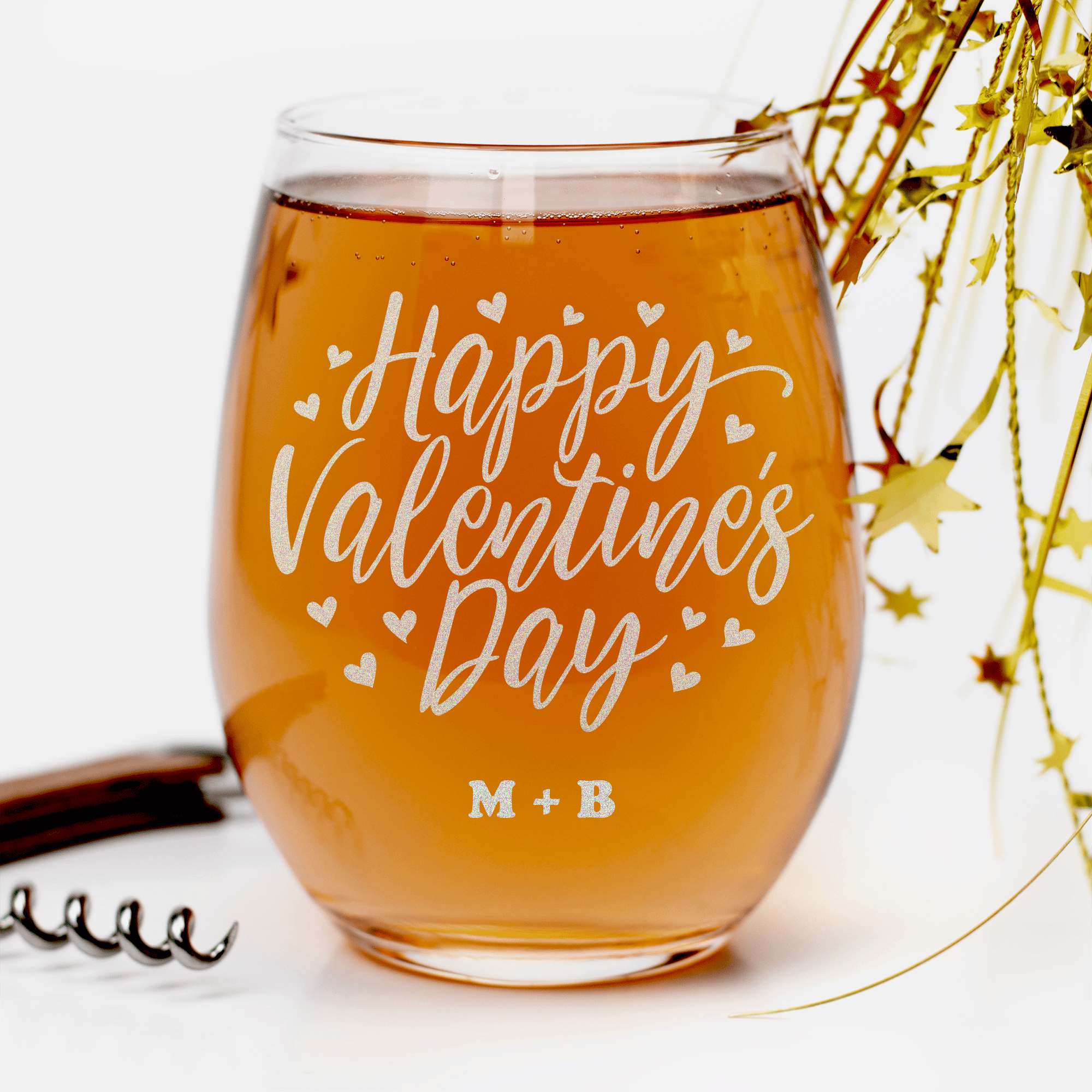 Happy Valentines Day Stemless Wine Glass