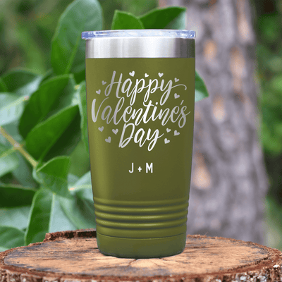 Military Green Valentines Day Tumbler With Happy Valentines Day Design