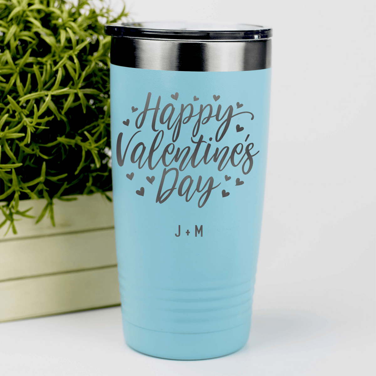 Teal Valentines Day Tumbler With Happy Valentines Day Design