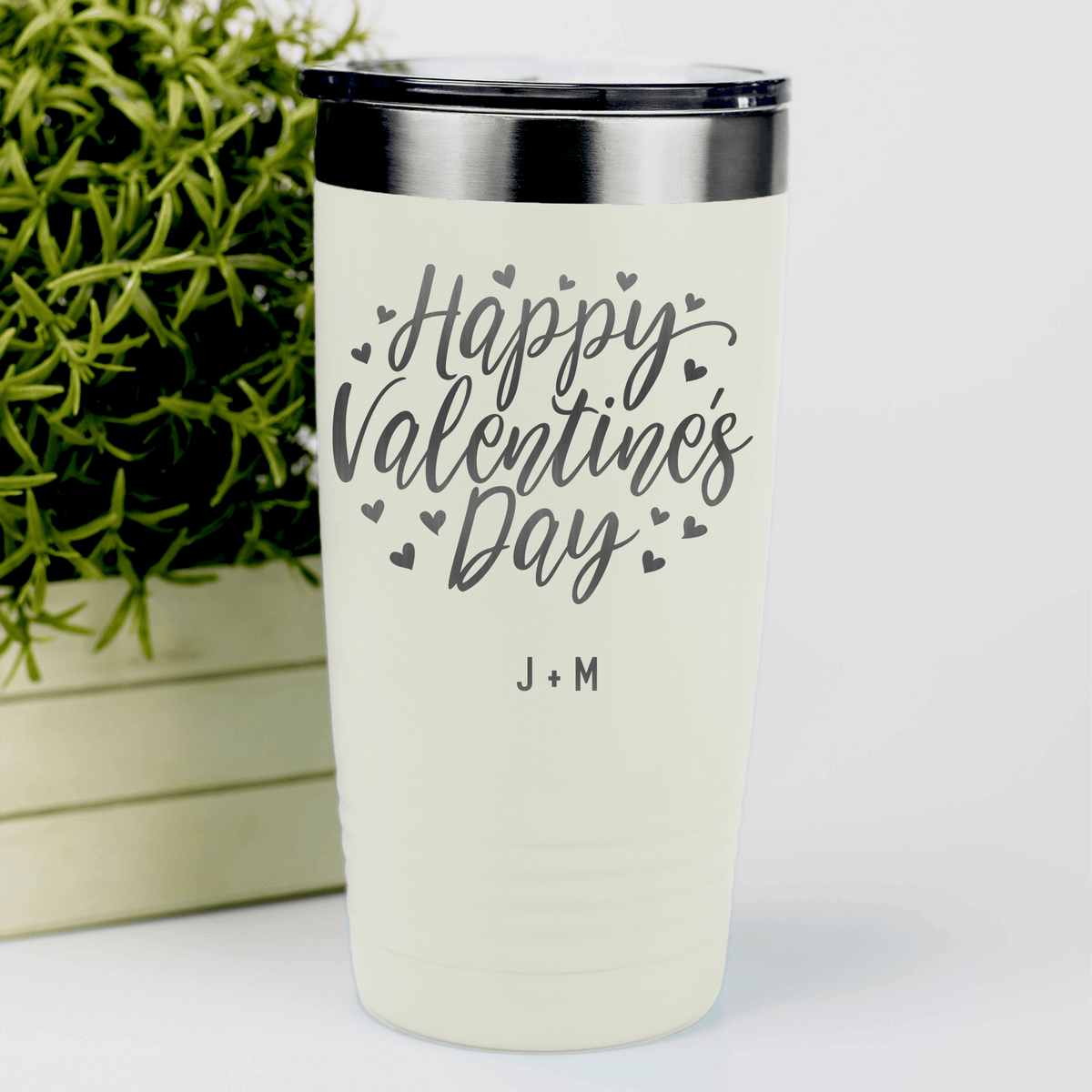 White Valentines Day Tumbler With Happy Valentines Day Design