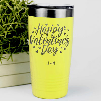 Yellow Valentines Day Tumbler With Happy Valentines Day Design