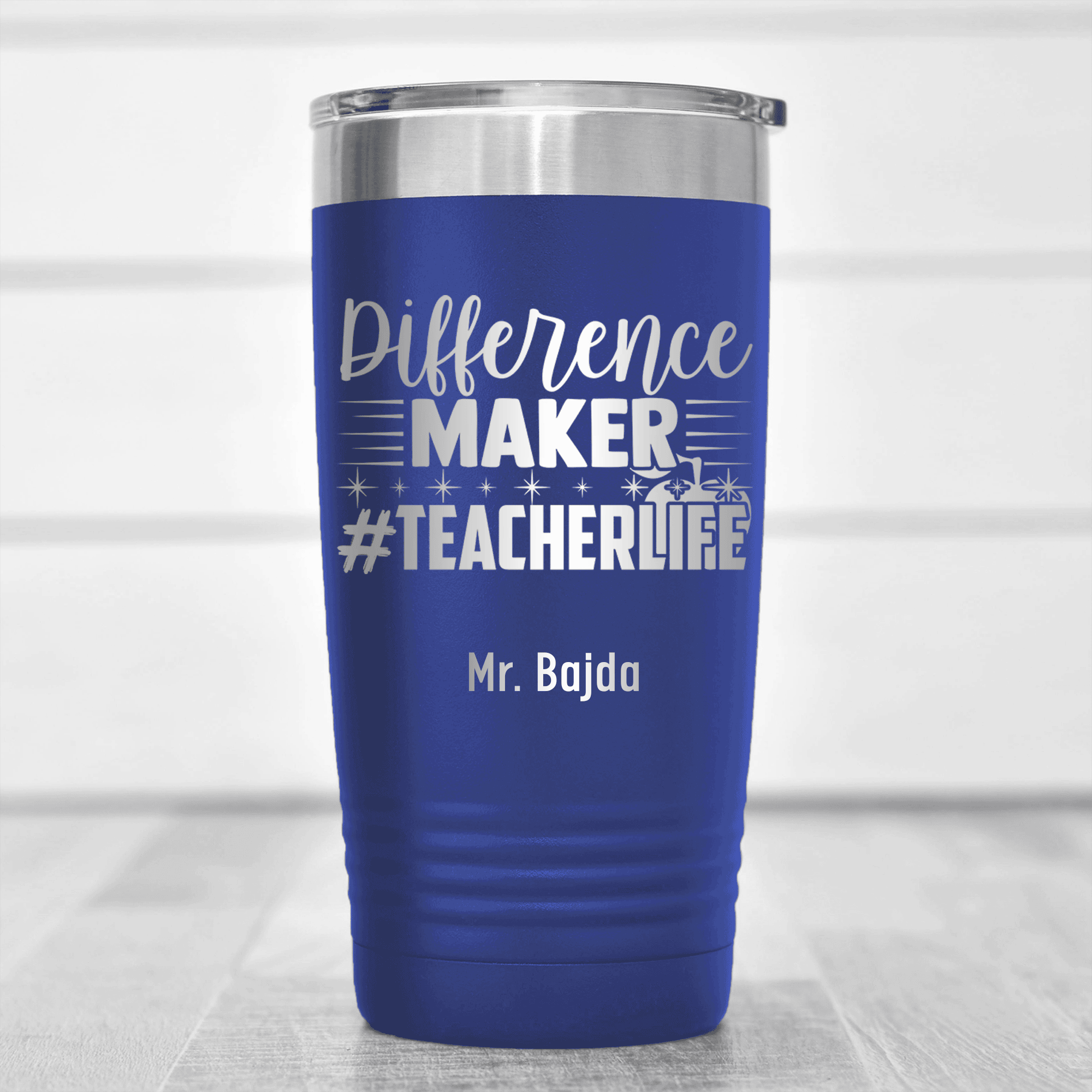 Blue Teacher Tumbler With Hashtag Teachervibes Design