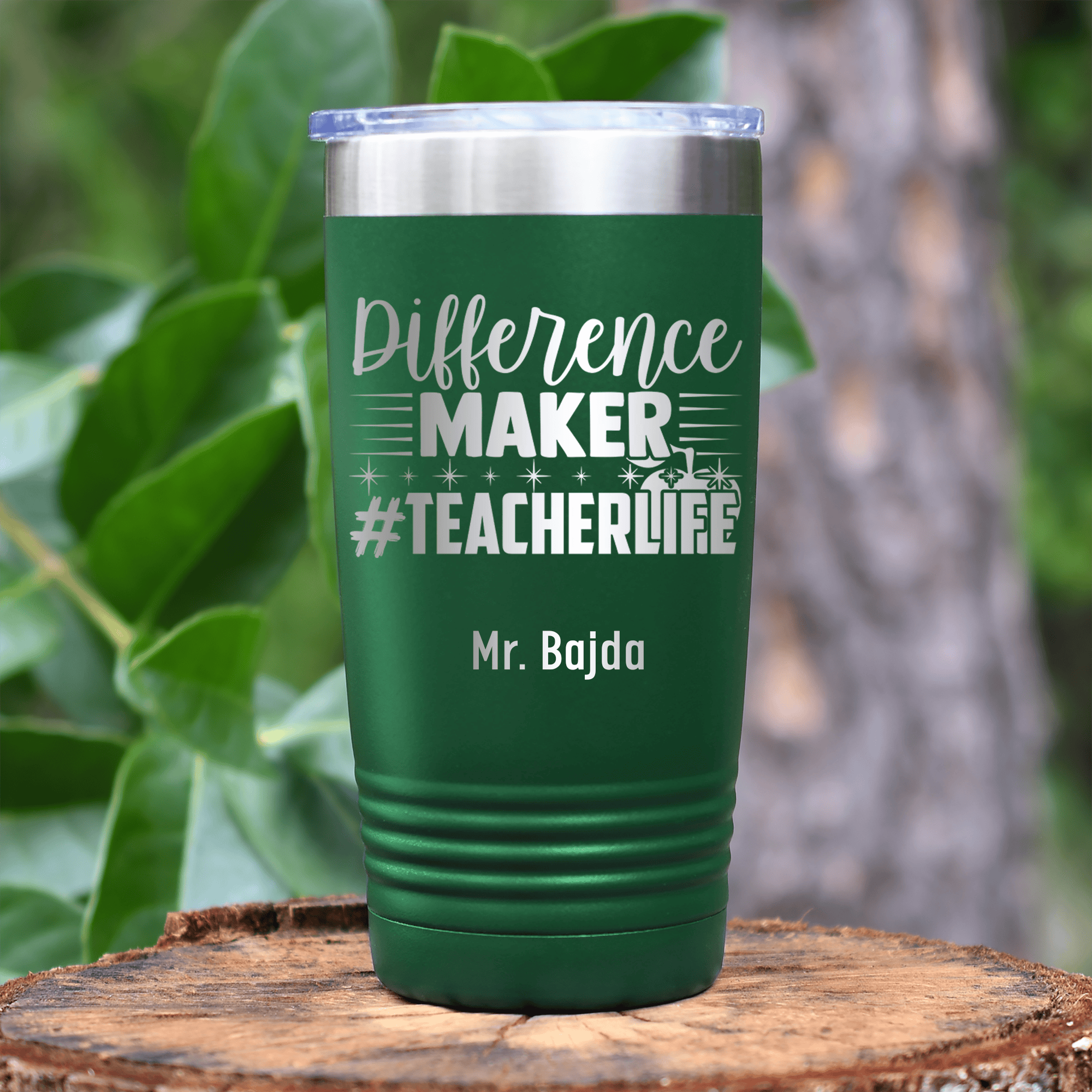 Green Teacher Tumbler With Hashtag Teachervibes Design