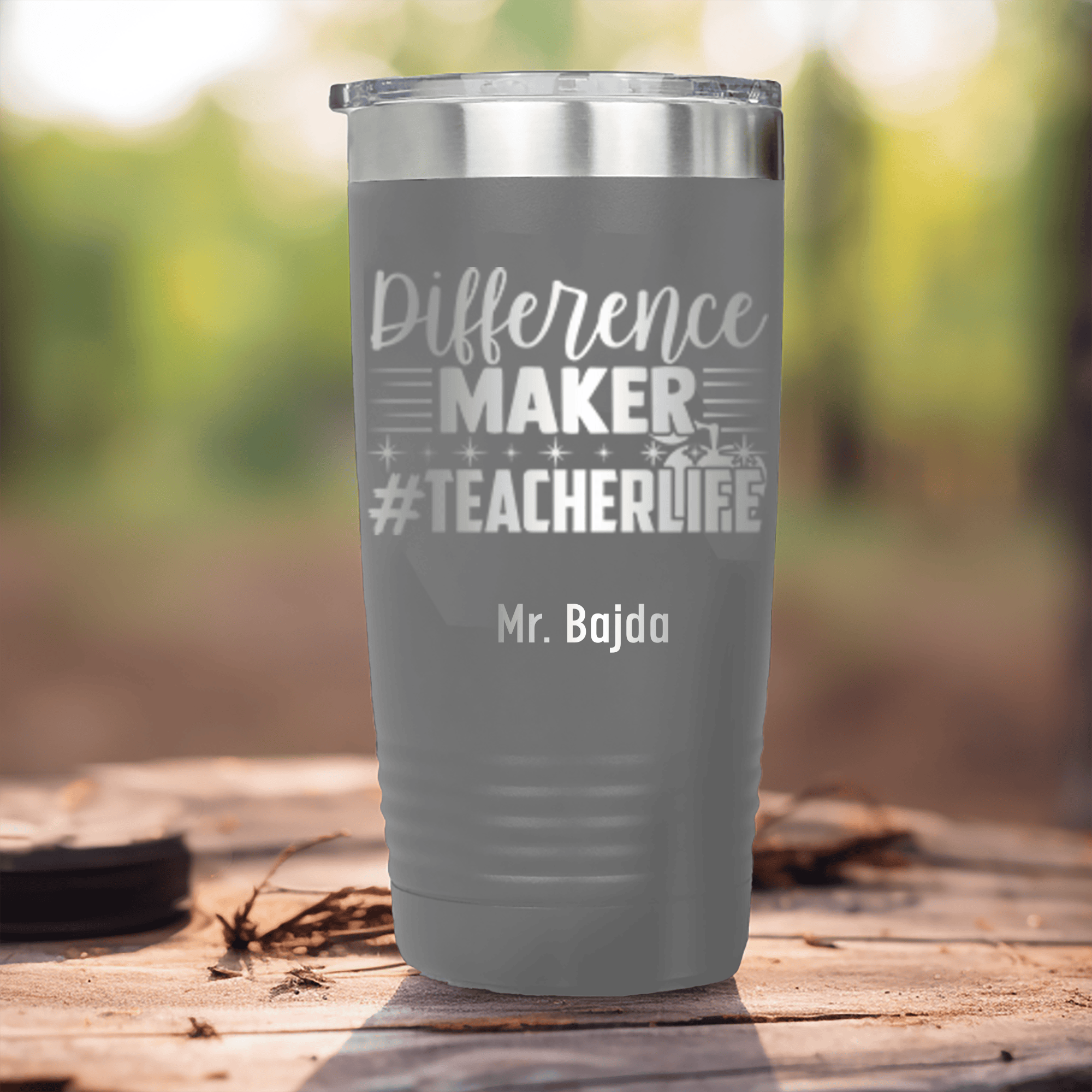 Grey Teacher Tumbler With Hashtag Teachervibes Design