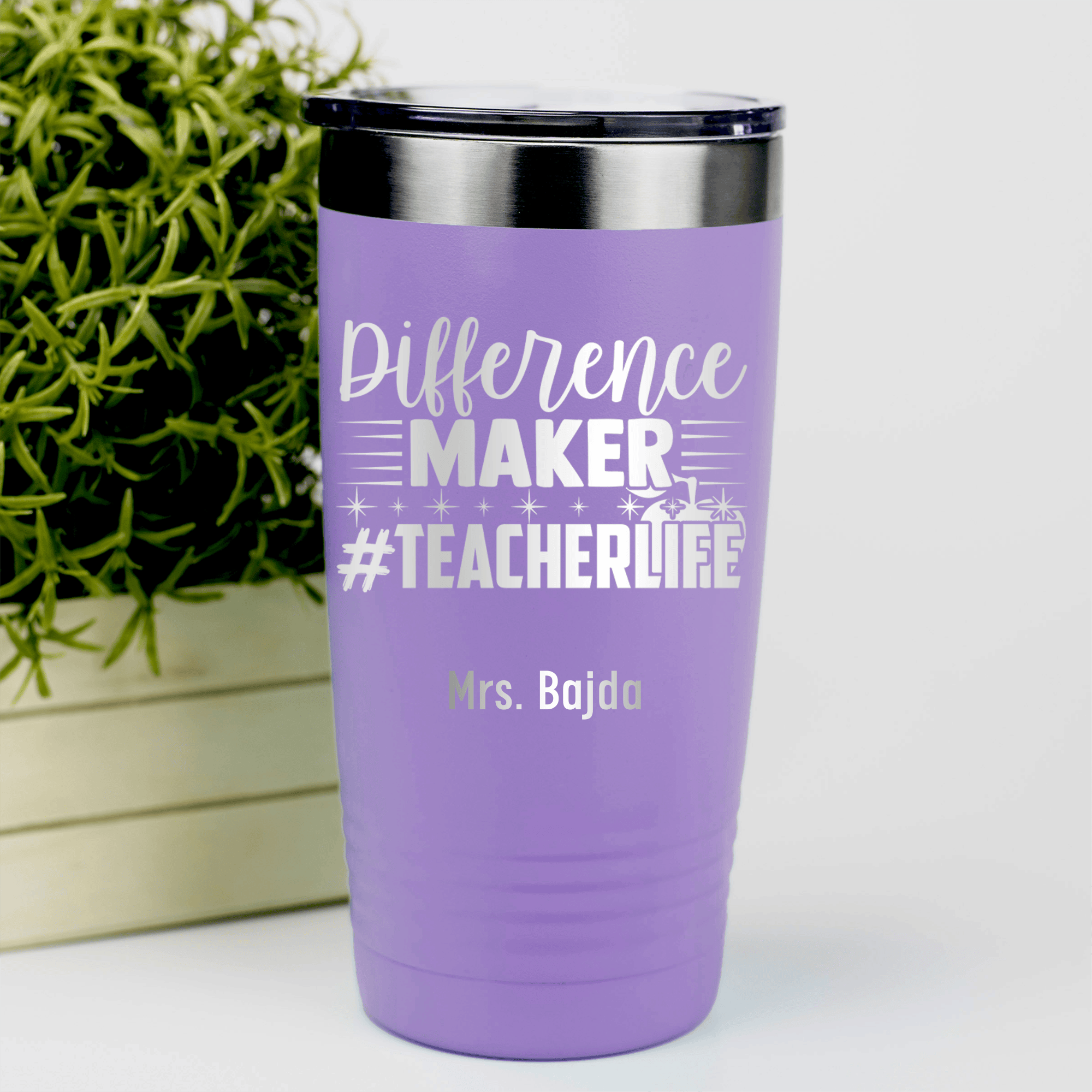 Light Purple Teacher Tumbler With Hashtag Teachervibes Design