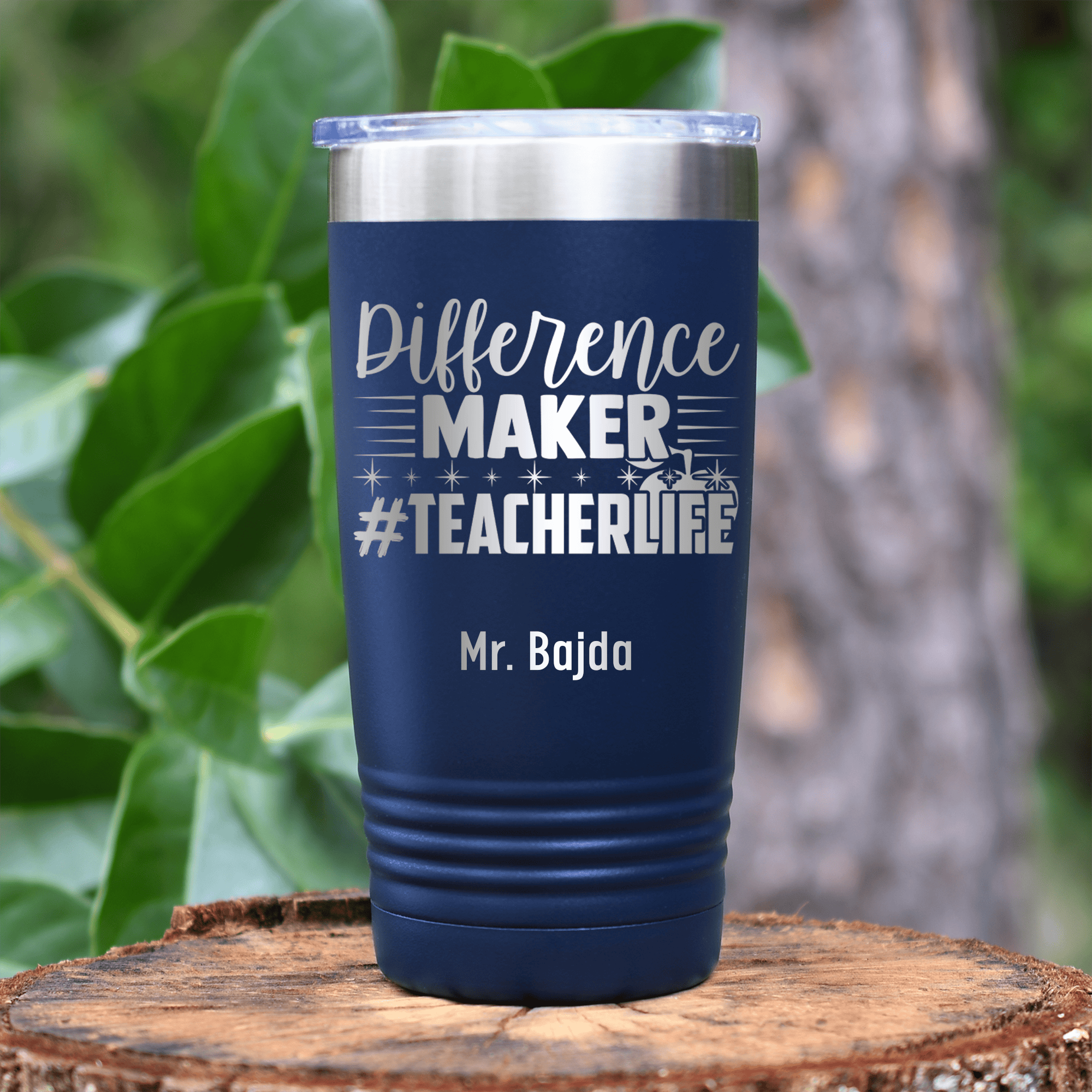 Navy Teacher Tumbler With Hashtag Teachervibes Design