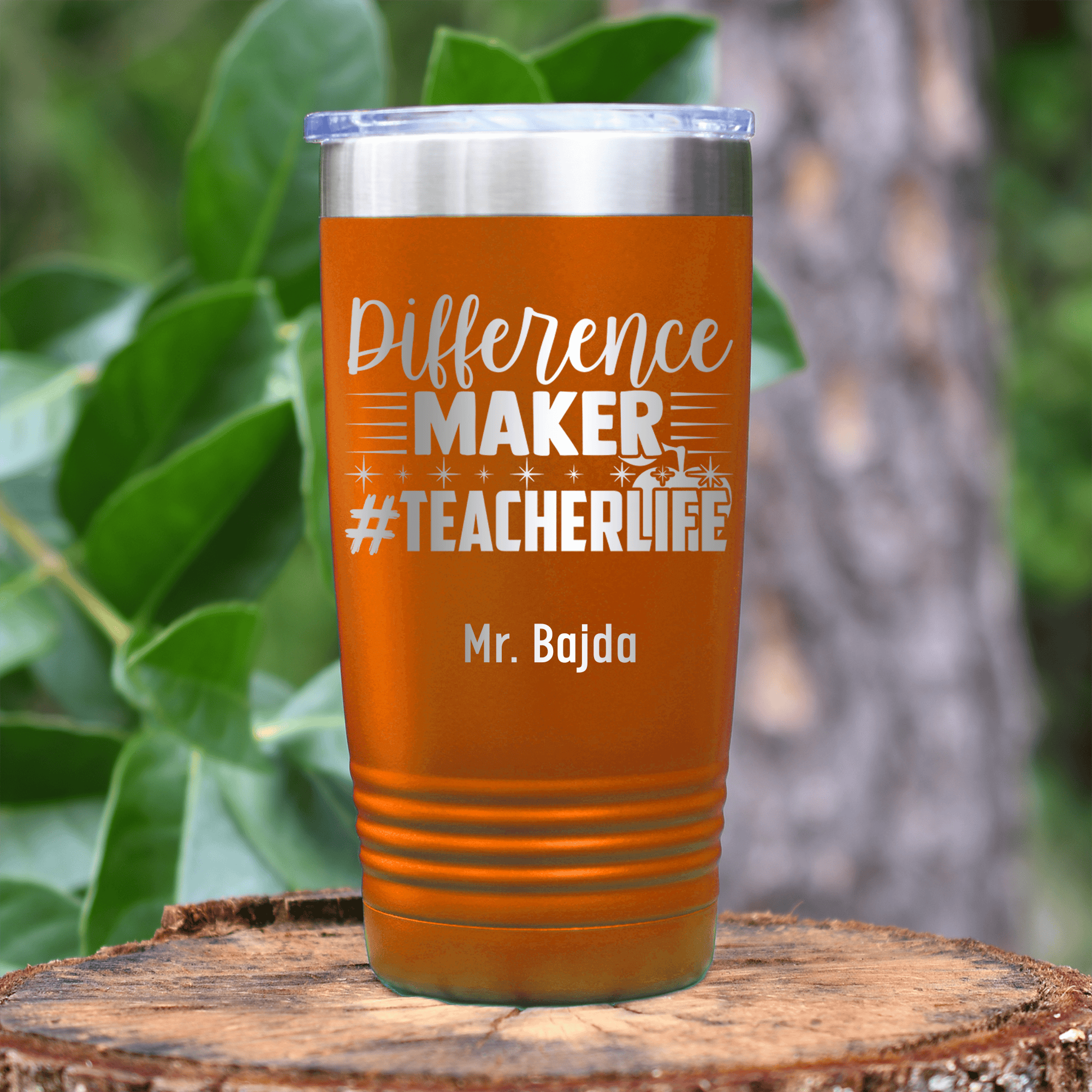 Orange Teacher Tumbler With Hashtag Teachervibes Design