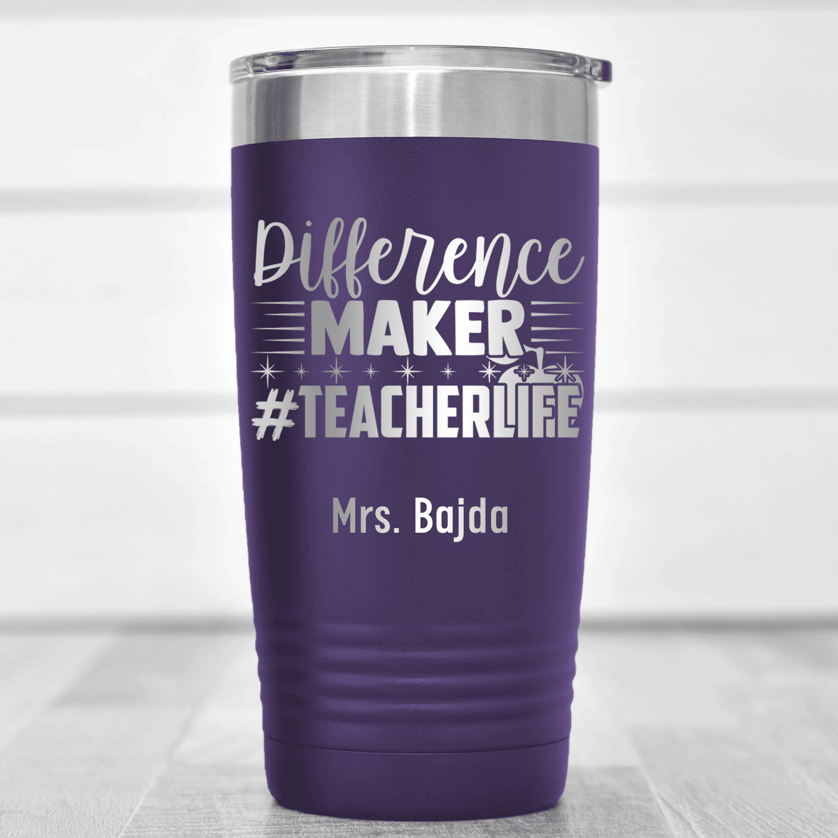Purple Teacher Tumbler With Hashtag Teachervibes Design