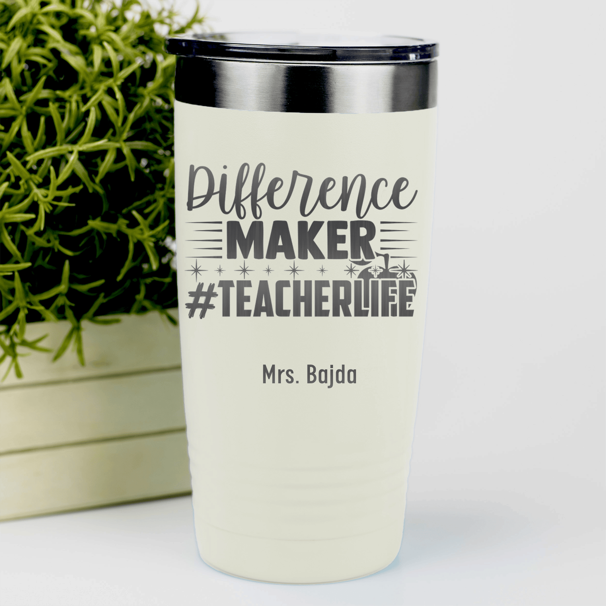White Teacher Tumbler With Hashtag Teachervibes Design