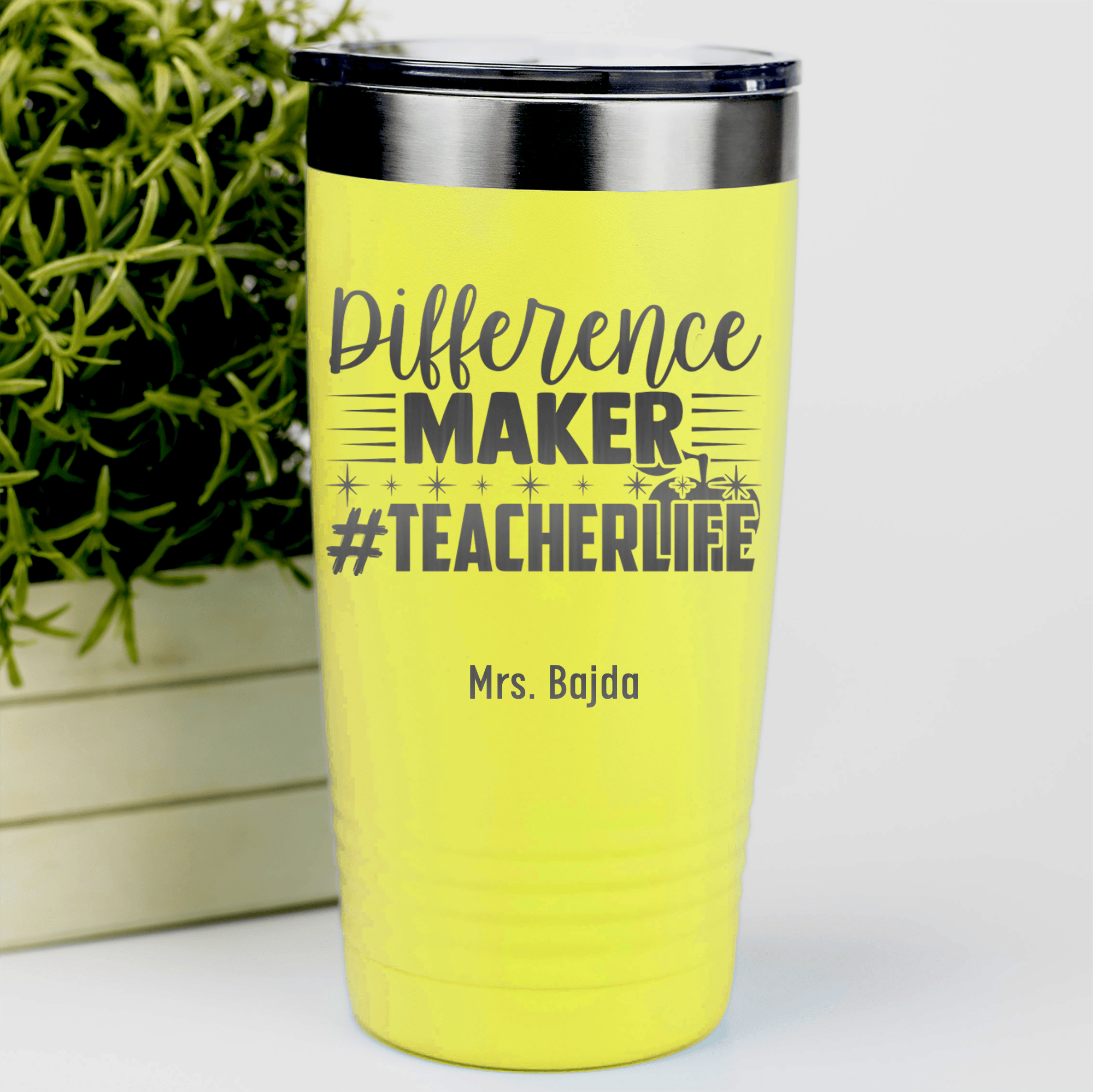 Yellow Teacher Tumbler With Hashtag Teachervibes Design